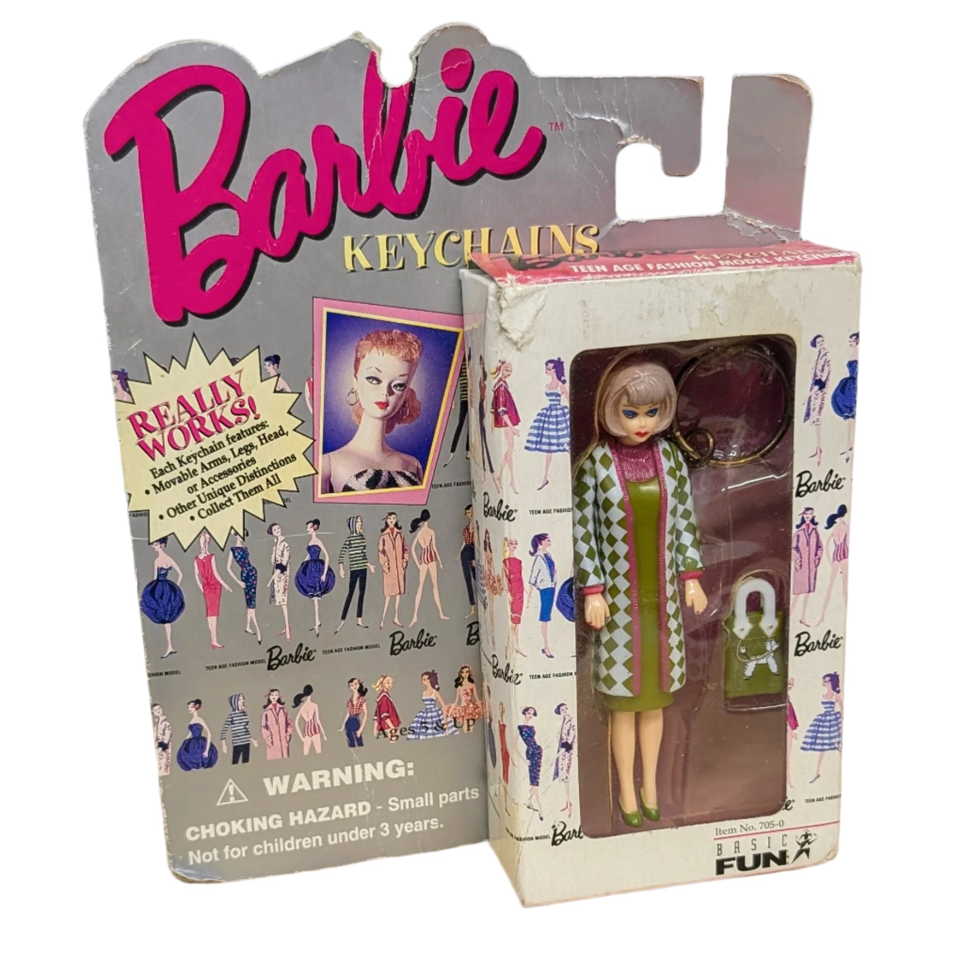 Barbie Vintage 1995 Retro Doll Keychain #705-0 Poodle Doll Dress with Purse