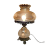 Large Victorian Gone With the Wind Hurricane Amber ruffled Shade Double Globe White Rose Parlor Lamp