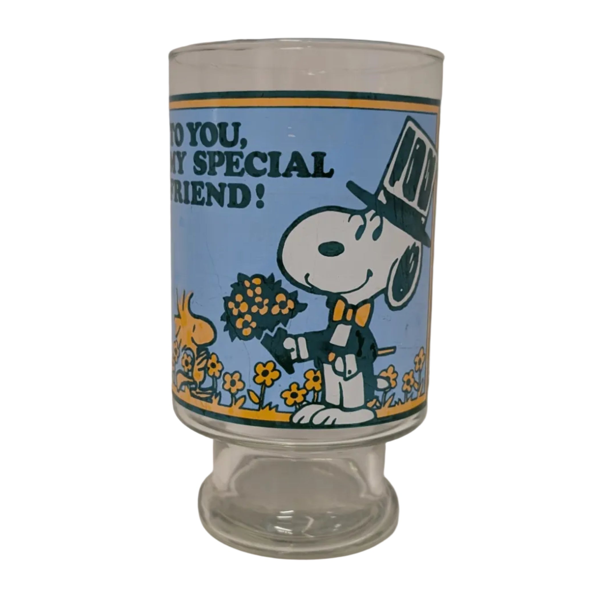 Vintage 1965 Snoopy Woodstock Glass | How nice! Pedestal