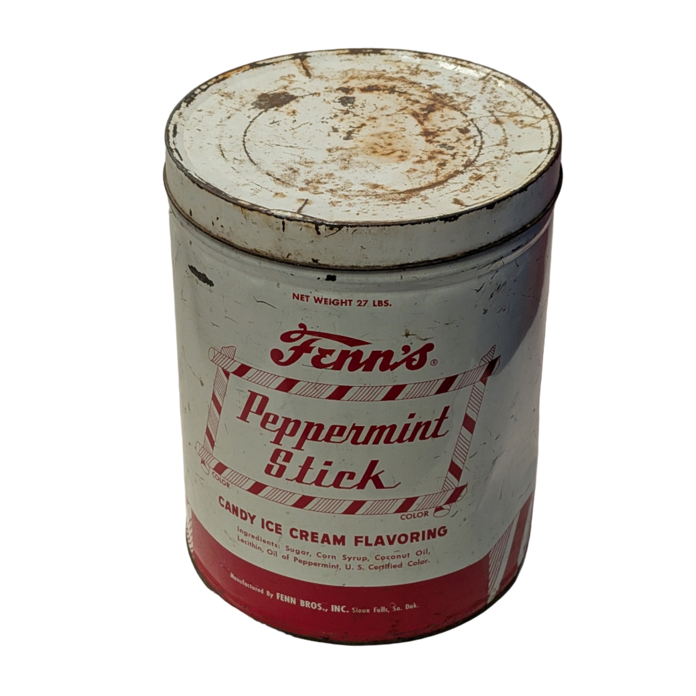 Vintage Fenn's Peppermint Stick Candy Ice Cream Flavoring Tin