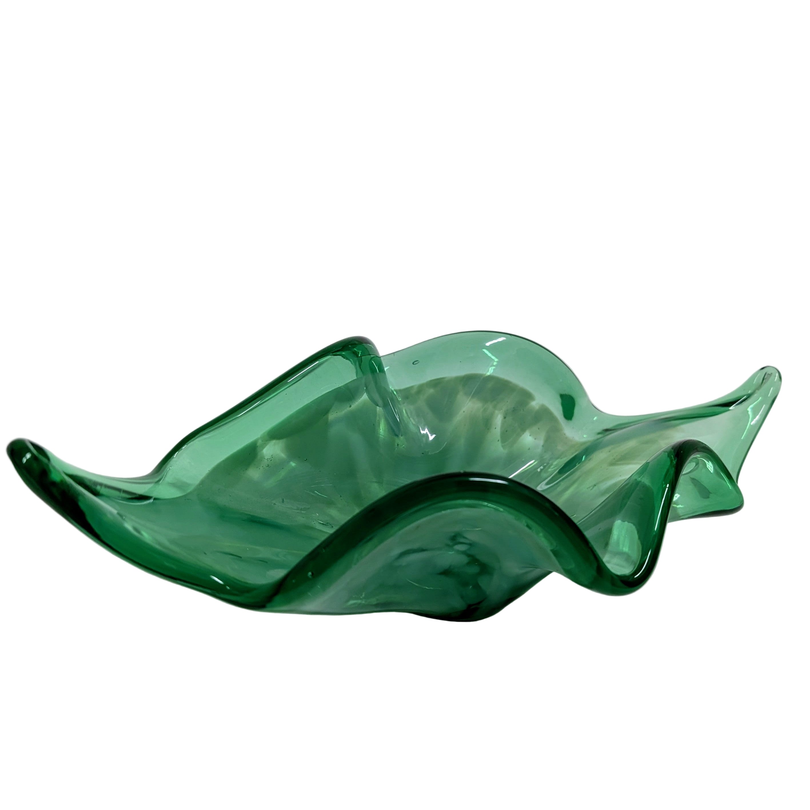 Vintage Murano Glass Centerpiece Bowl, Green, Sommerso technique