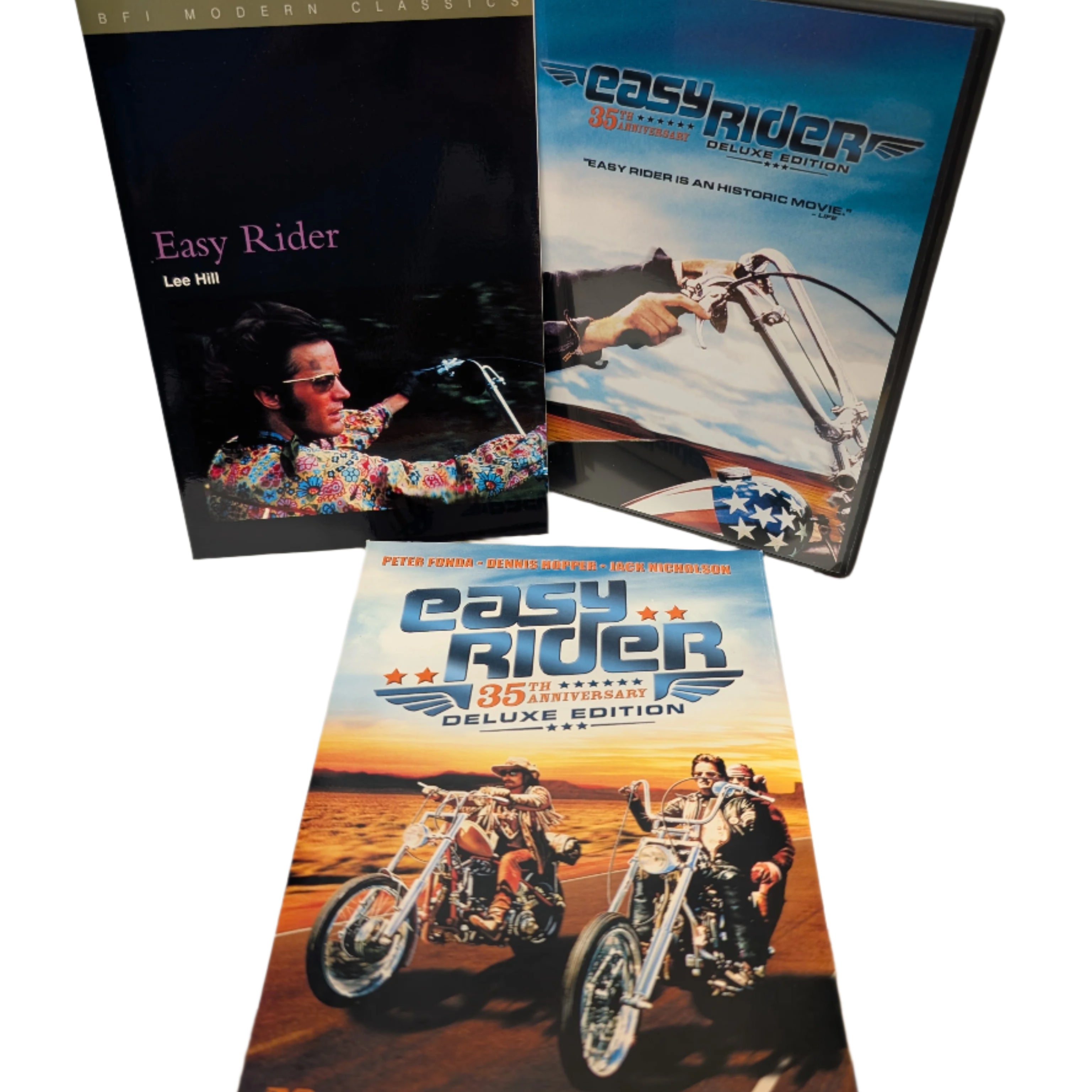 Collection of 'Easy Rider' DVD materials on a white surface.