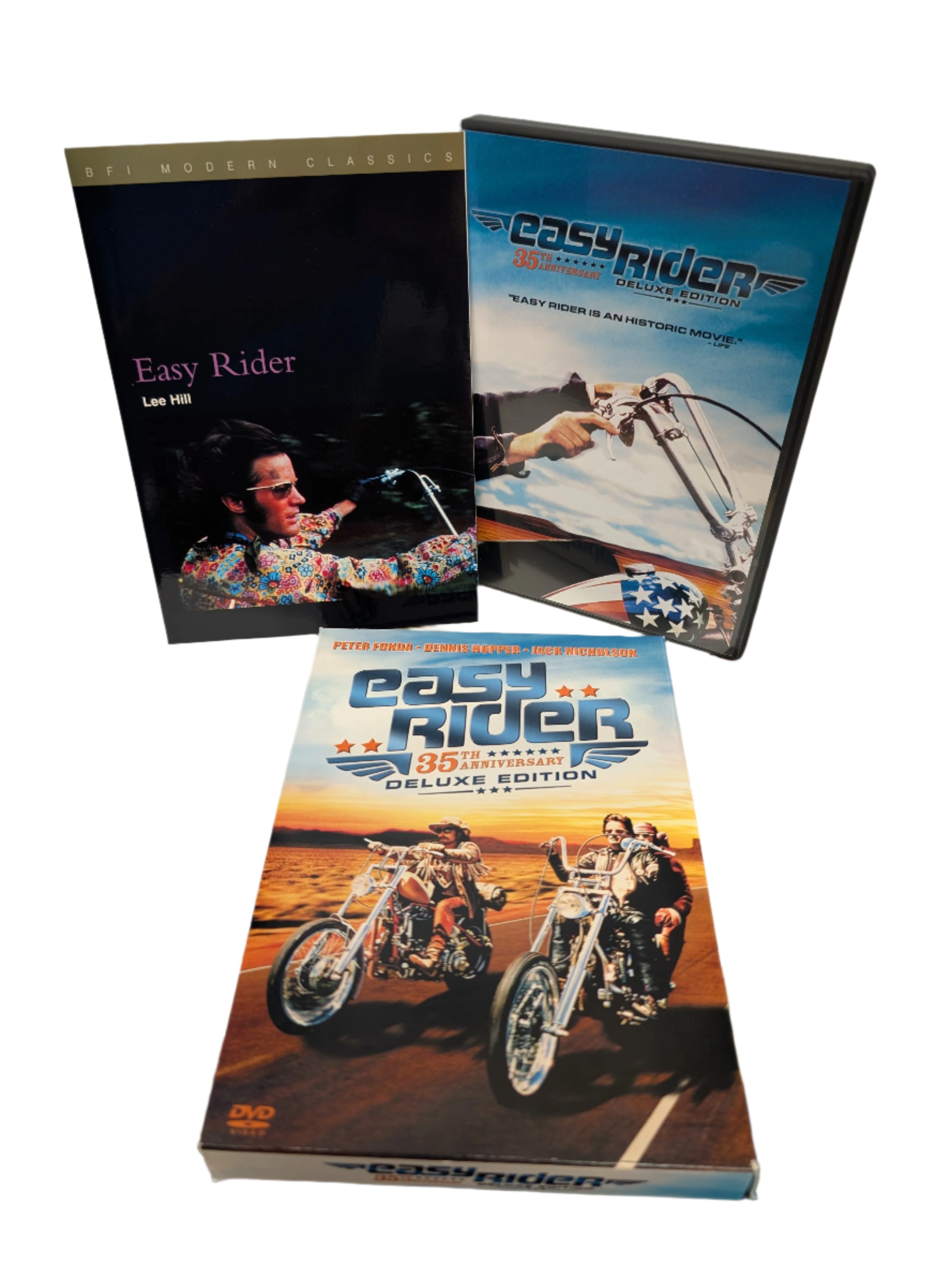Collection of 'Easy Rider' DVD materials on a white surface.