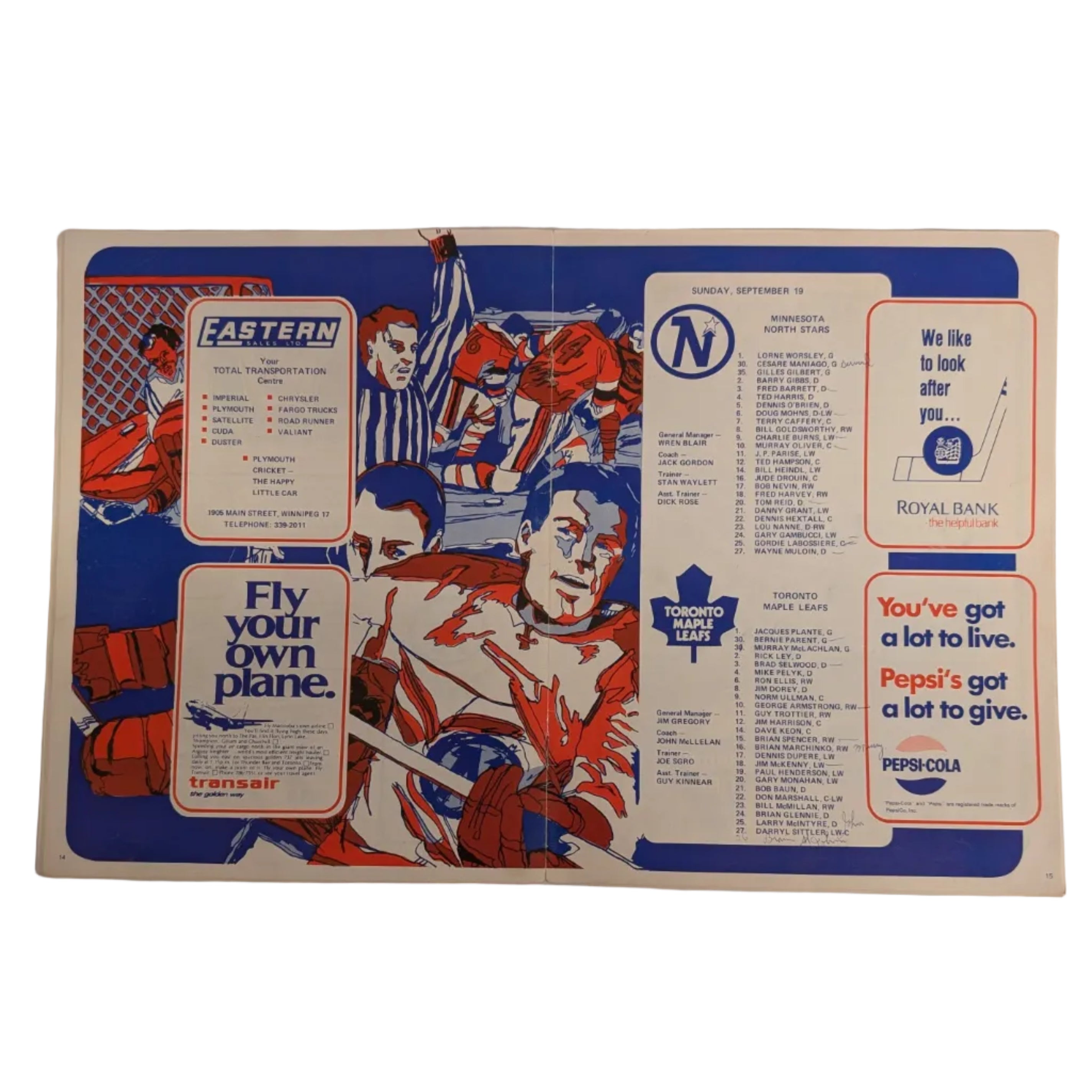 1971 NHL Exhibition Program – Minnesota North Stars vs Toronto Maple Leafs