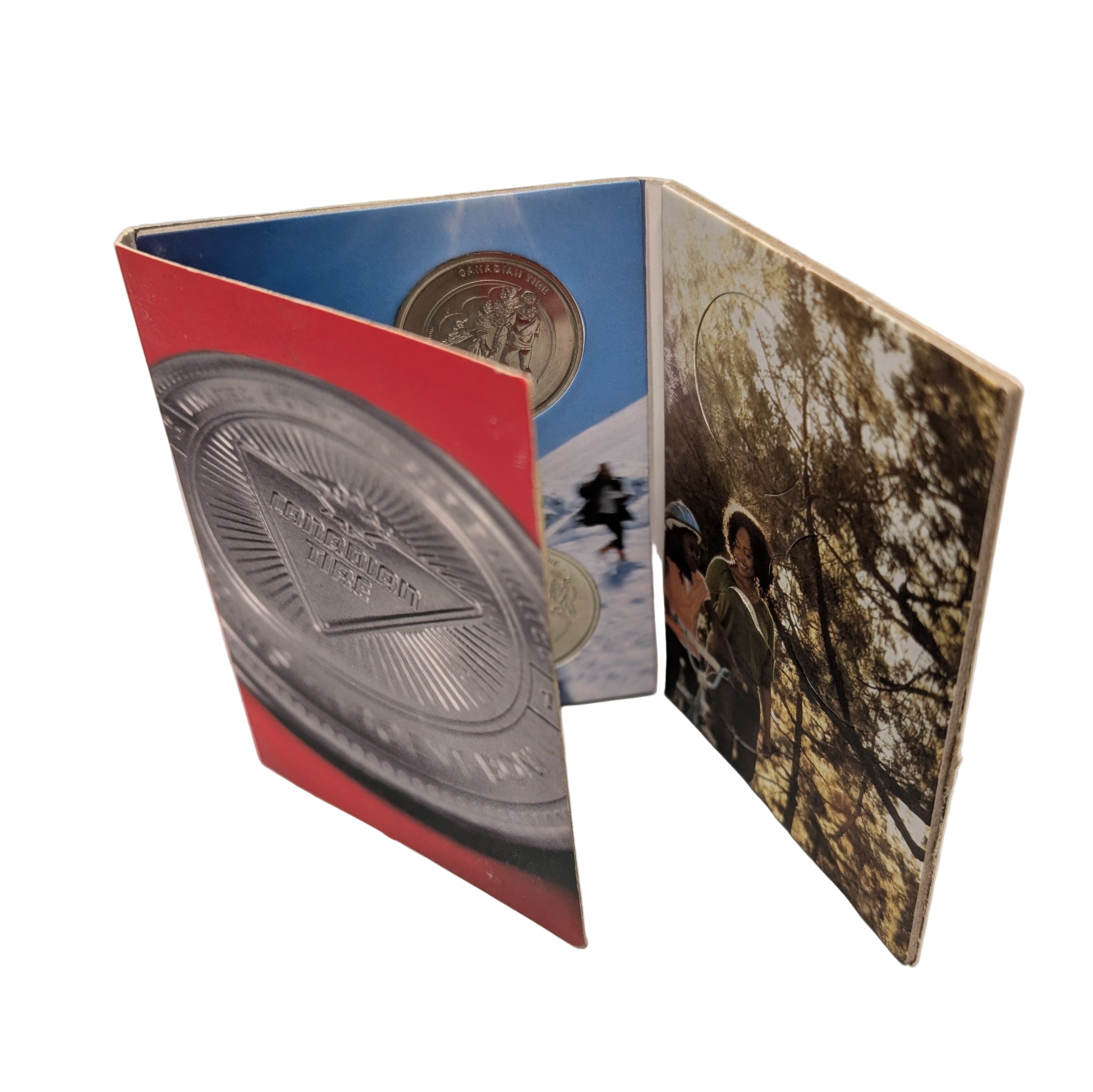 Two coin holders with coins inside on a white background
