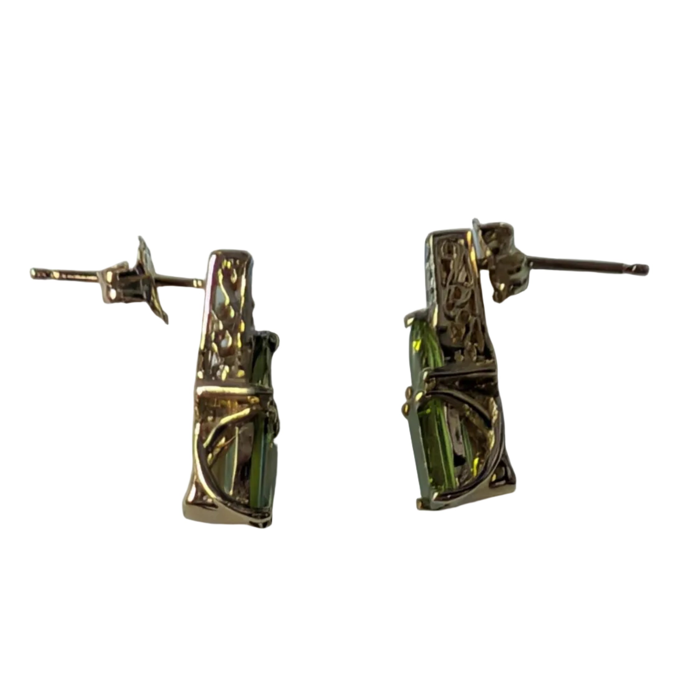 14KT Gold Earrings with White and Green Stones