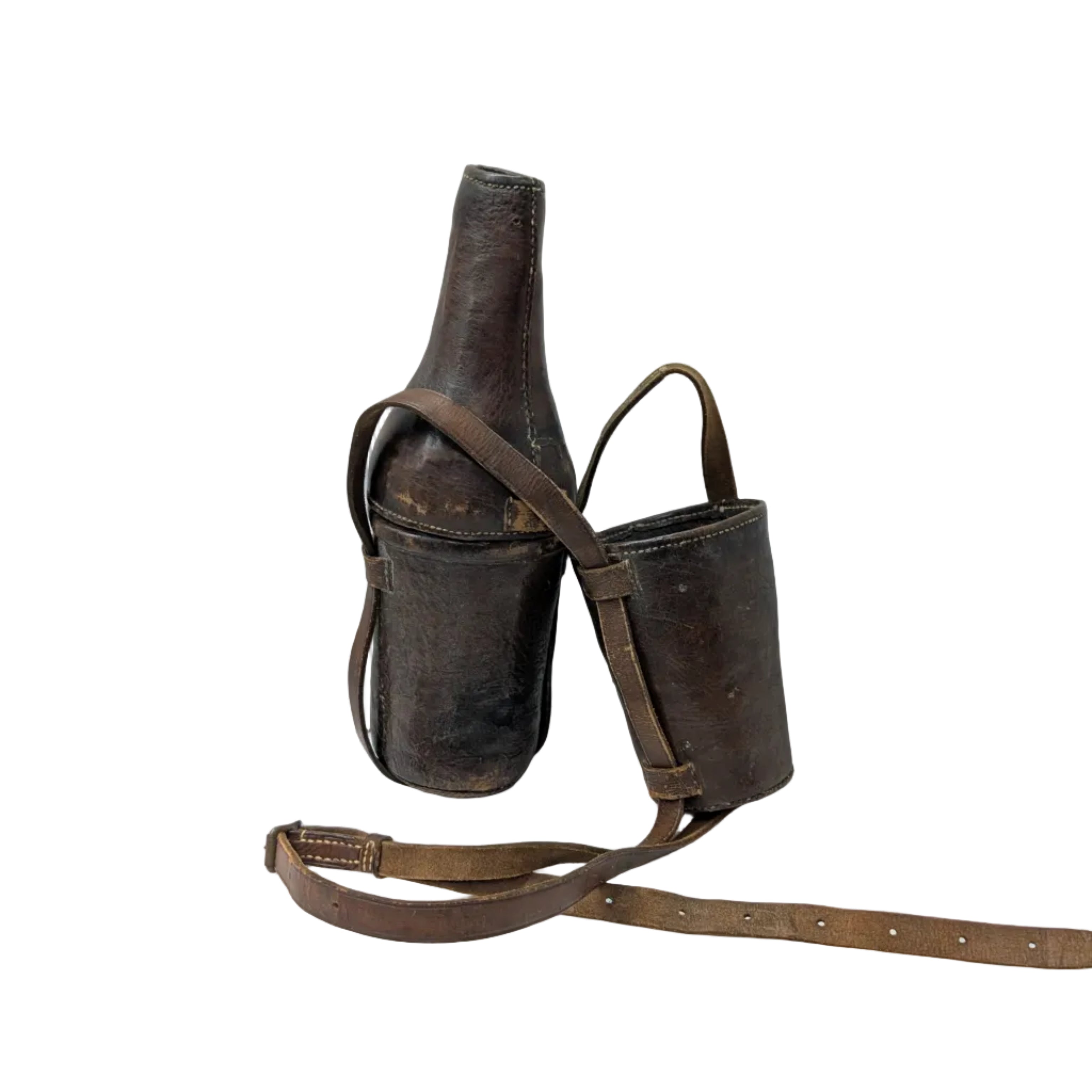 Antique Bottle & Leather Flask Set