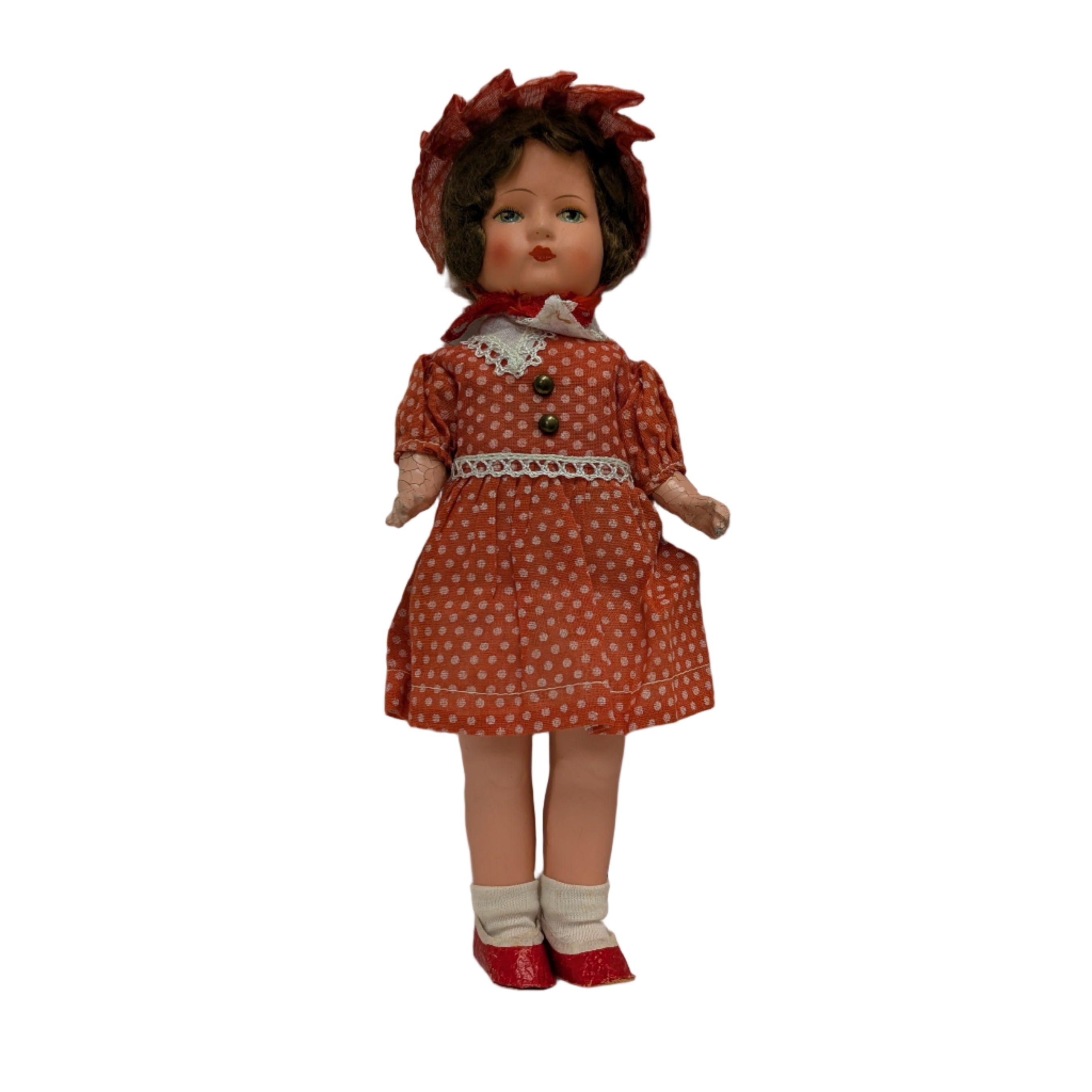 Antique Composition Doll with Cloth Straw Stuffed Body