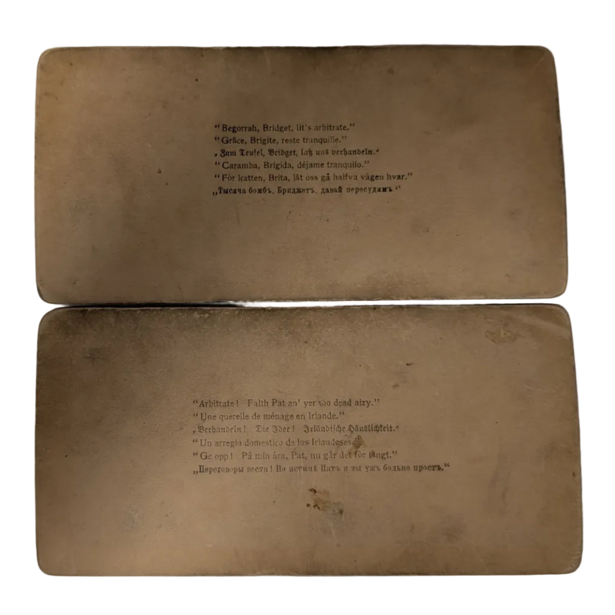 Antique Stereograph Lot of 2 — "Begorrah, Bridget, lit's arbitrate"