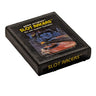 A vintage Atari video game cartridge for Slot Racers resting on a white surface.