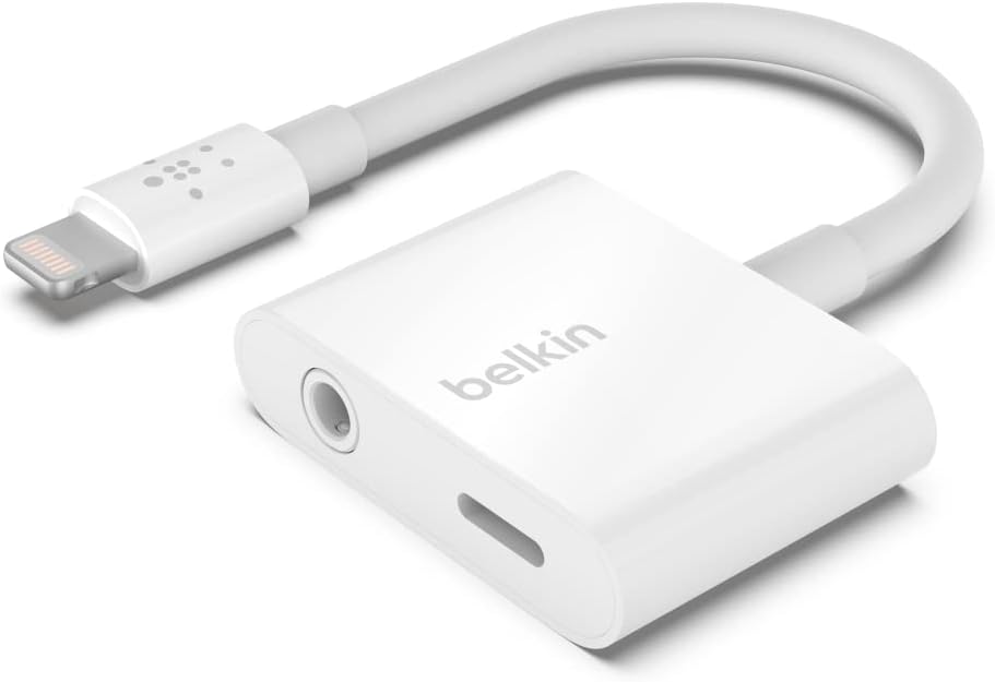 Belkin RockStar™ Lightning to 3.5mm Audio Cable + Audio Charger Splitter, 2-in-1 Aux iPhone Headphone Adapter & Charger Dongle