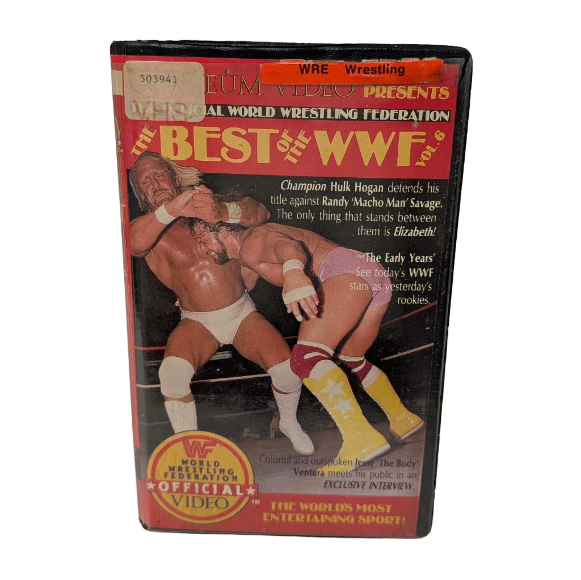 Vintage WWF wrestling video tape on a white background