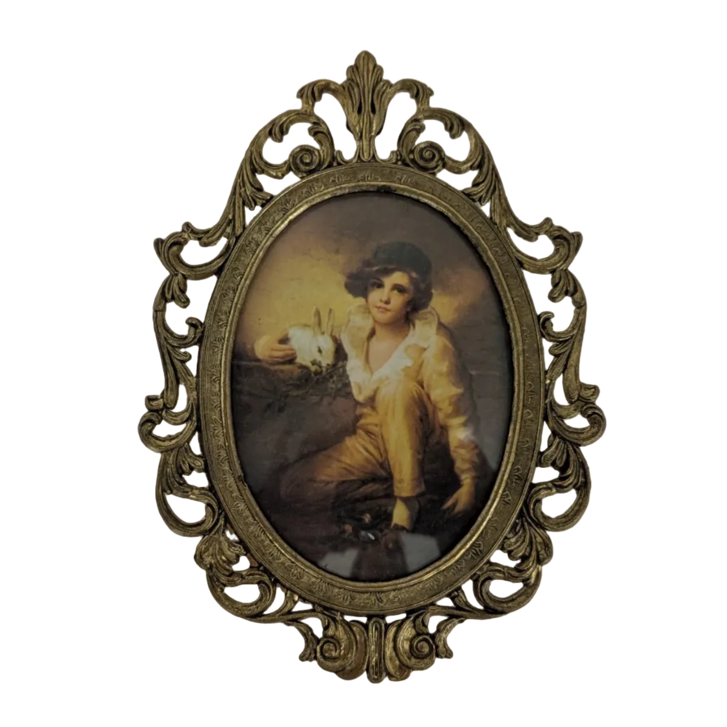 Boy and Rabbit — Vintage Miniature Print