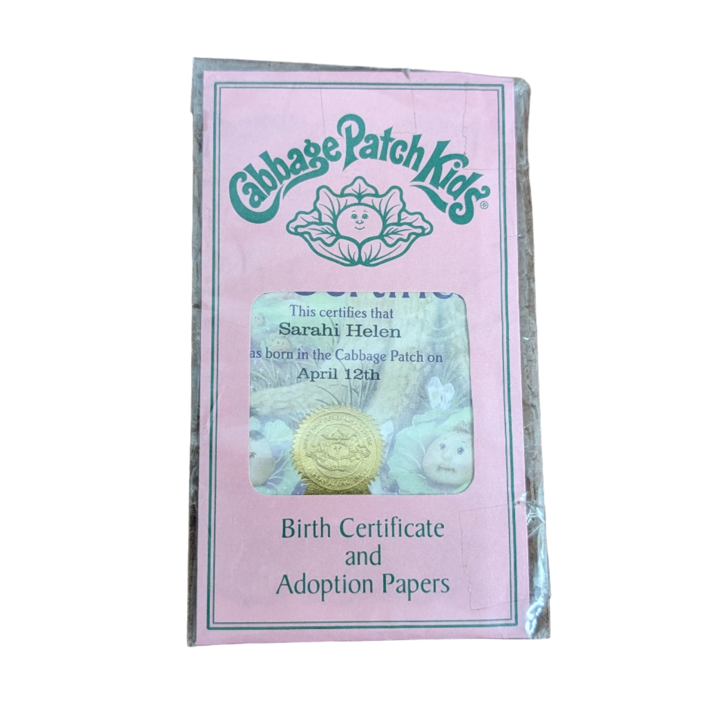Cabbage Patch Kids Birth Certificate and Adoption Papers for Sarahi Helen