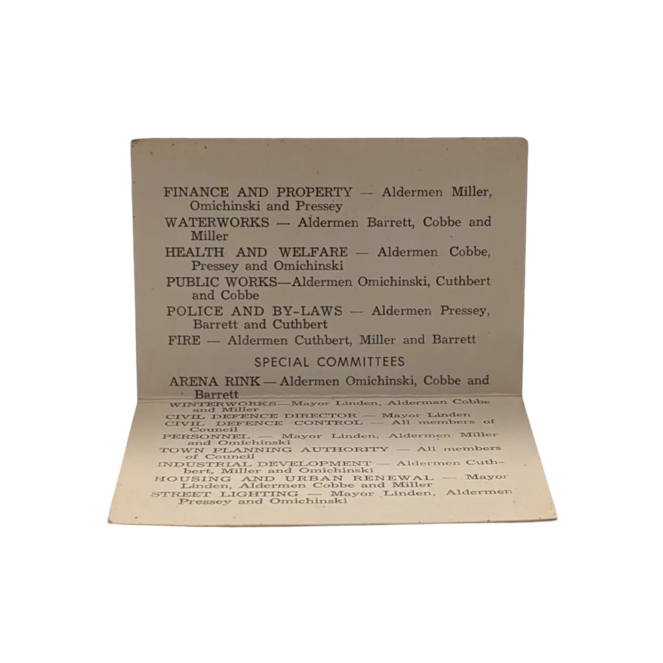 City of Portage La Prairie City Council - 1968 Business Card