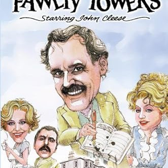 Cover of 'Fawlty Towers' complete collection featuring caricatures of characters and John Cleese.