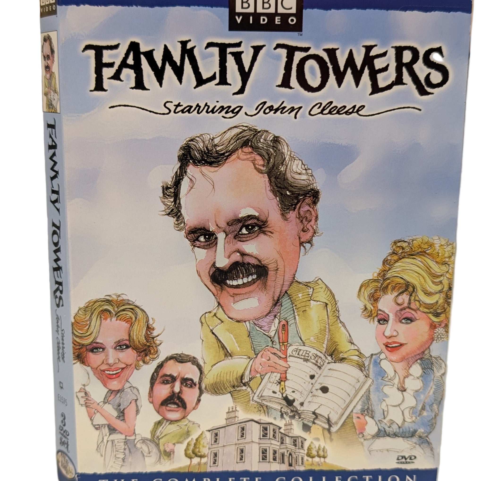 DVD box set of 'Fawlty Towers' featuring John Cleese on a blue background