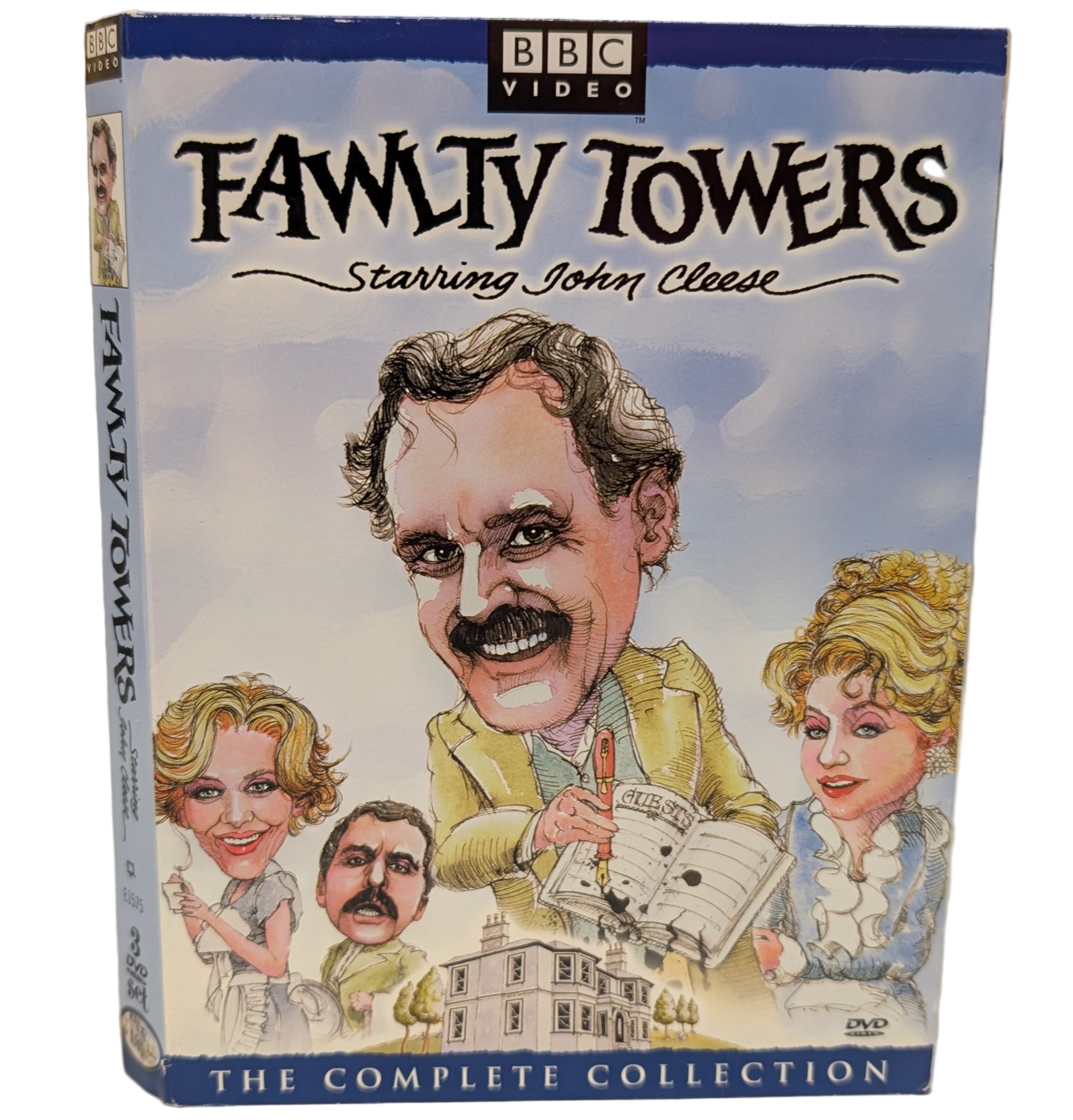 DVD box set of 'Fawlty Towers' featuring John Cleese on a blue background
