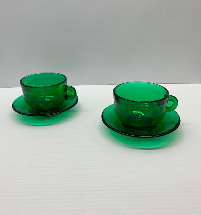 Effetre Murano Green Tea Cups & Saucer [Countdown Auction]