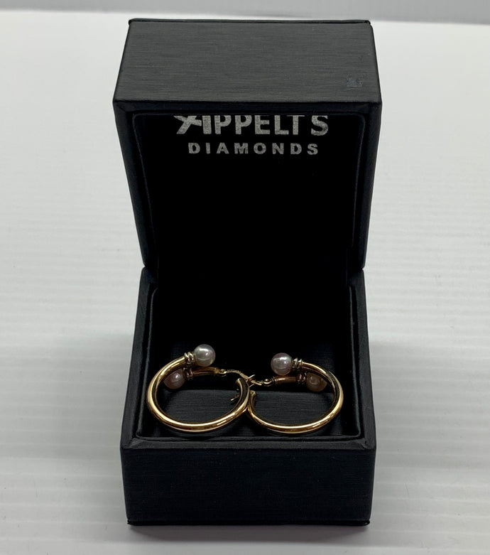 14KT Gold & Pearl Hoops [Countdown Auction]