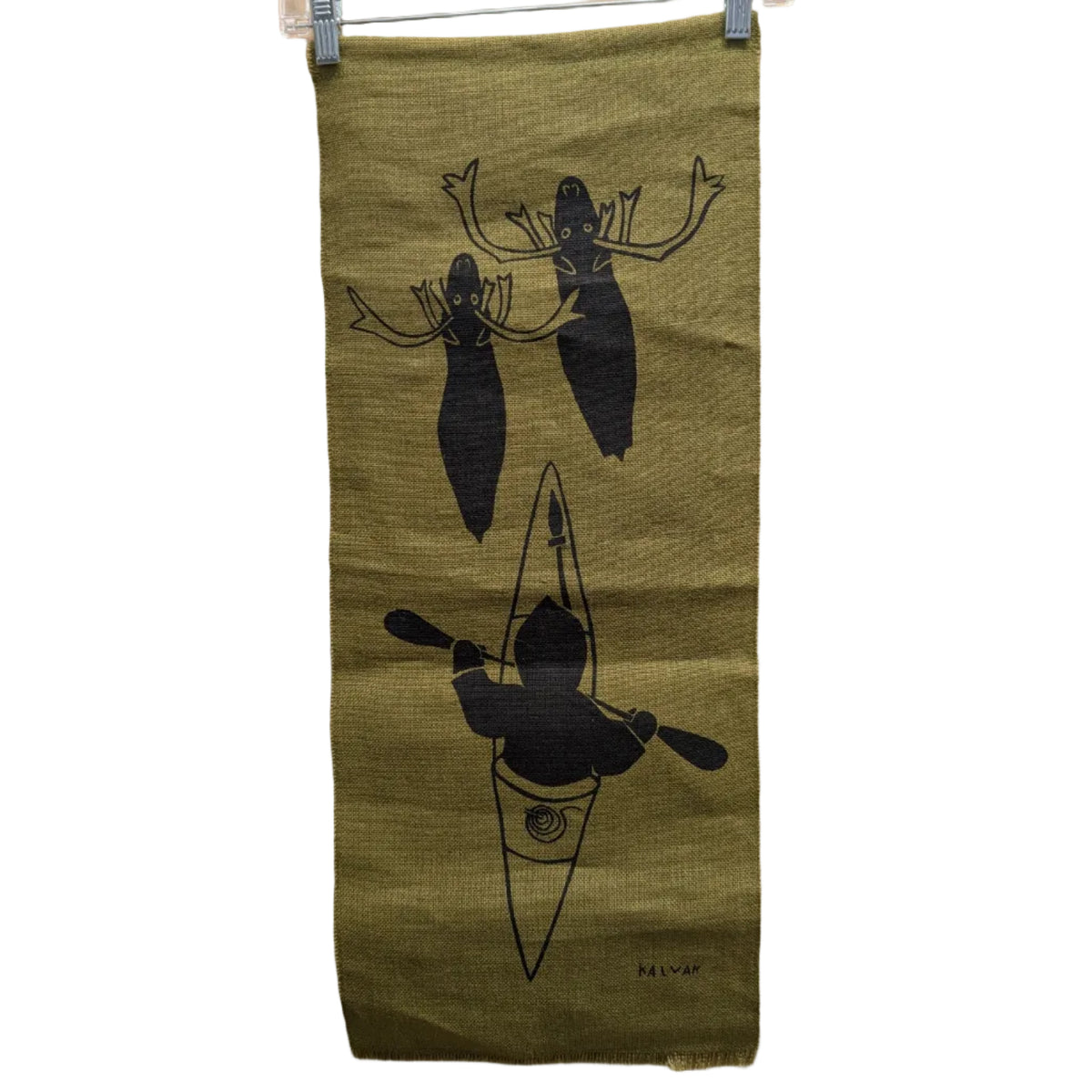 Helen Kalvak Inuit Print on Burlap Wall Hanging