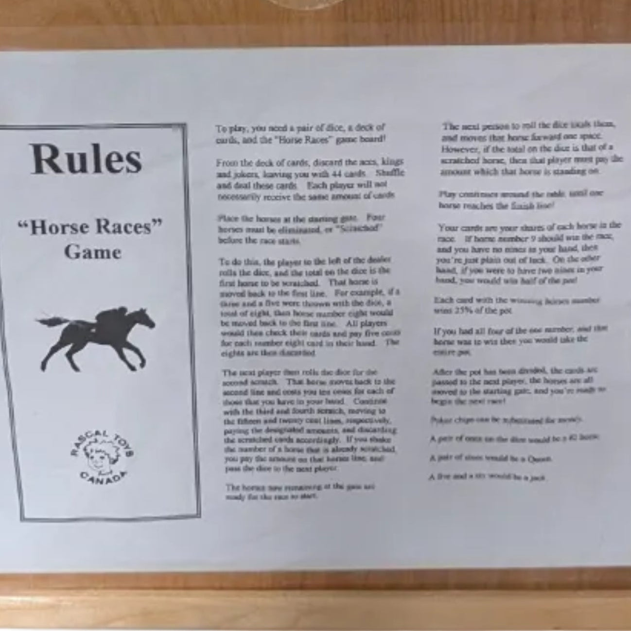 Horse Races Wooden Board Game