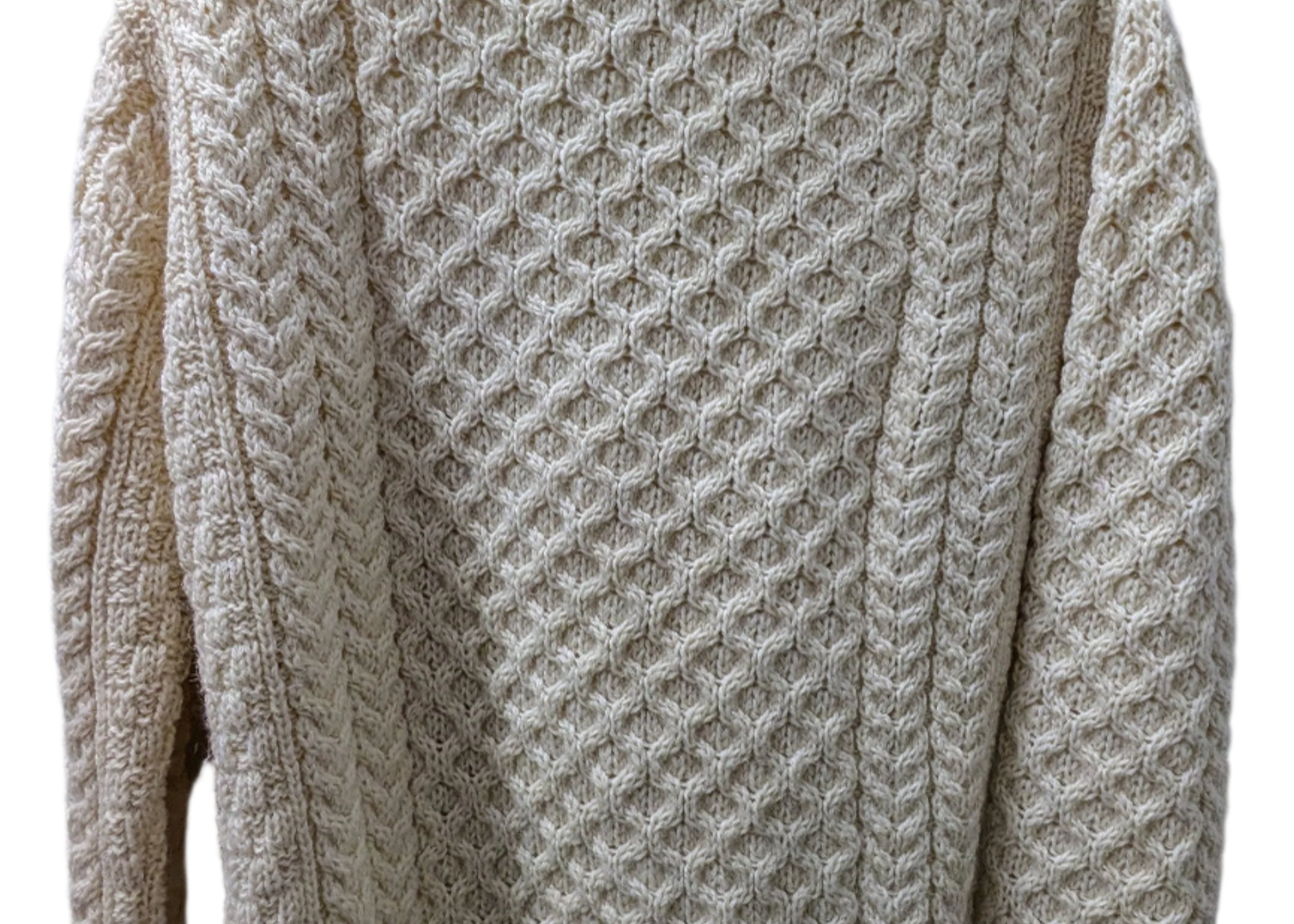 Inis Crafts Cream-Coloured Cable-Knit Merino Wool Sweater