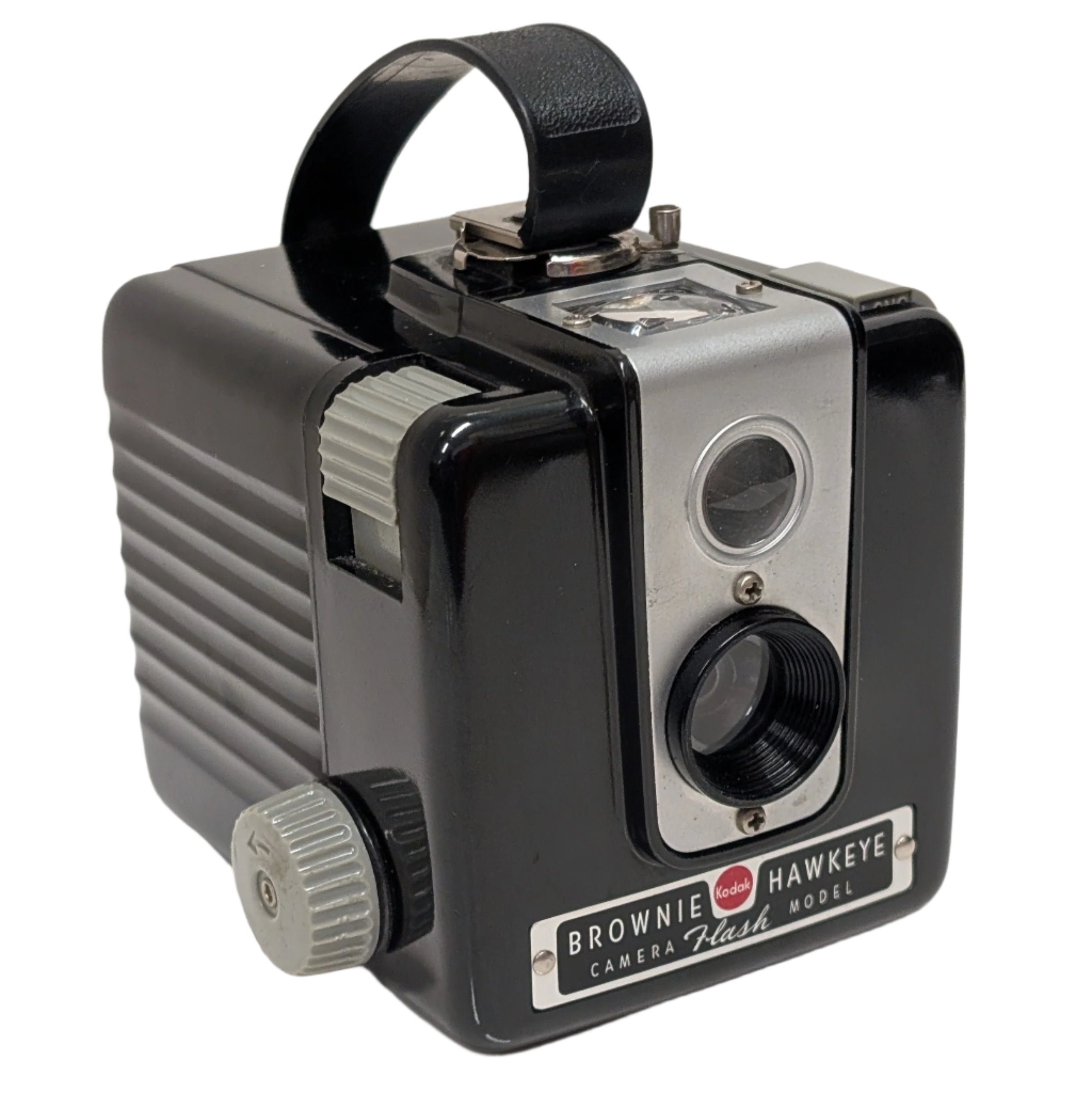 Vintage Brownie Hawkeye camera on a white background