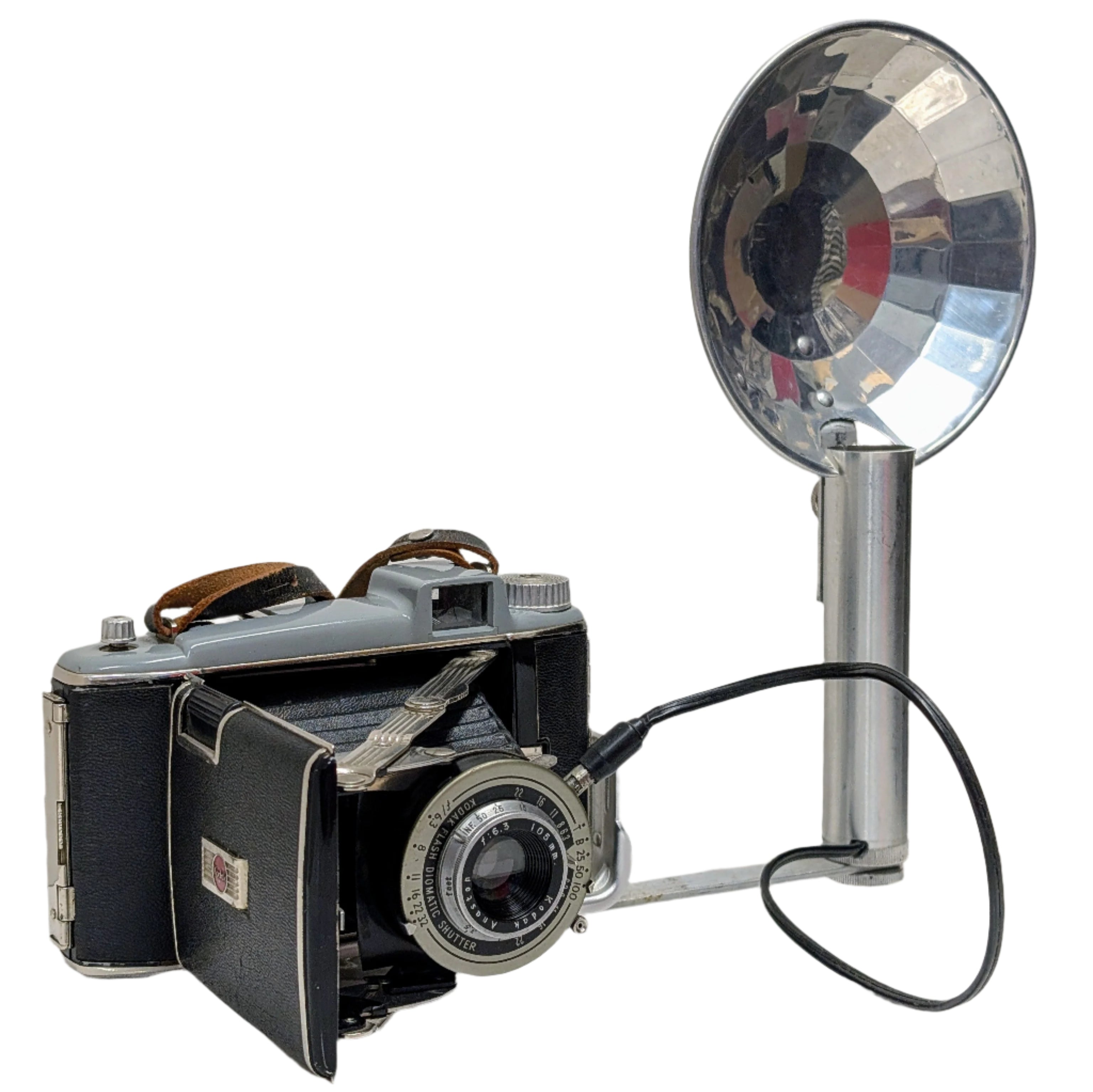 Vintage camera with a flash unit