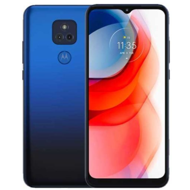 Motorola smartphone showing front and back on a white background