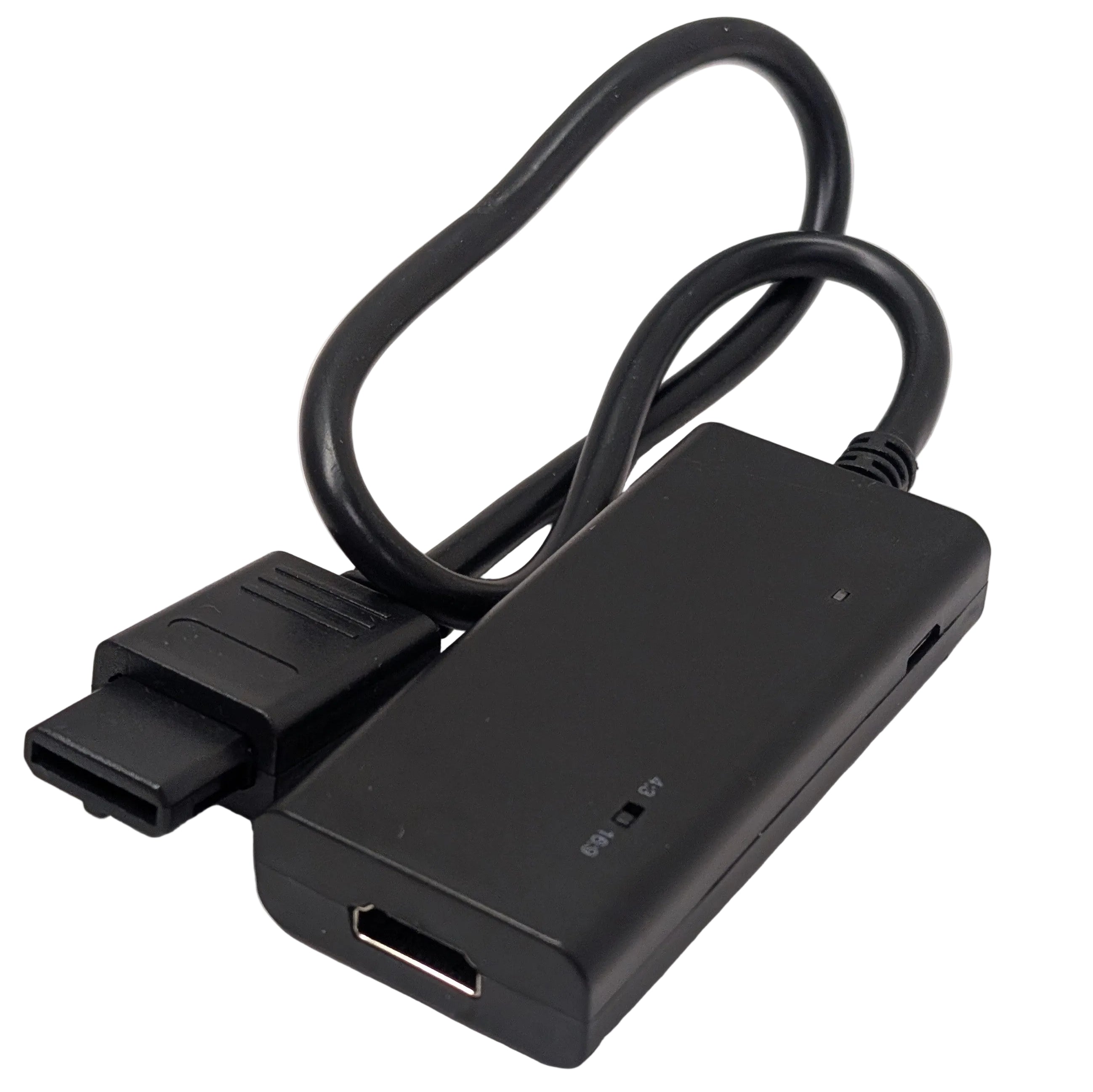 Black USB adapter with cable on a white background