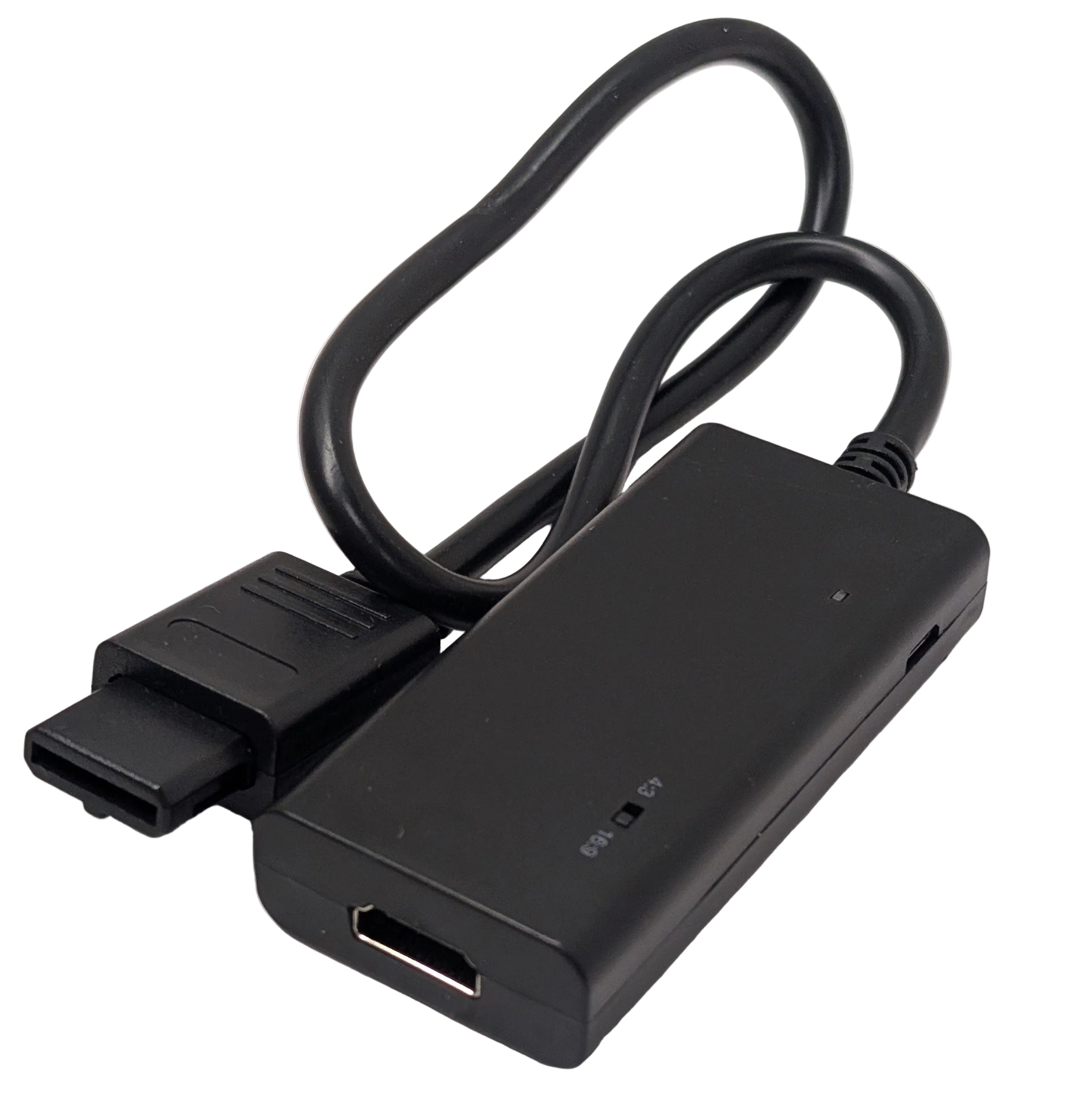 Black USB adapter with cable on a white background