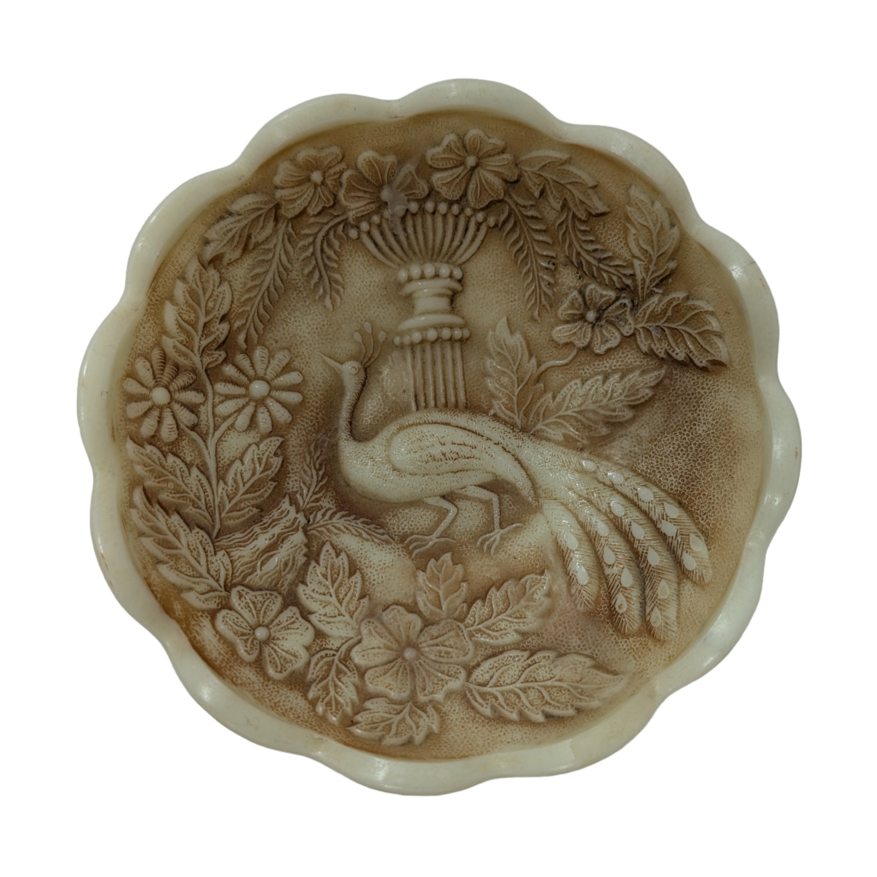 Northwood Custard Uranium Glass Peacock At Urn Bowl