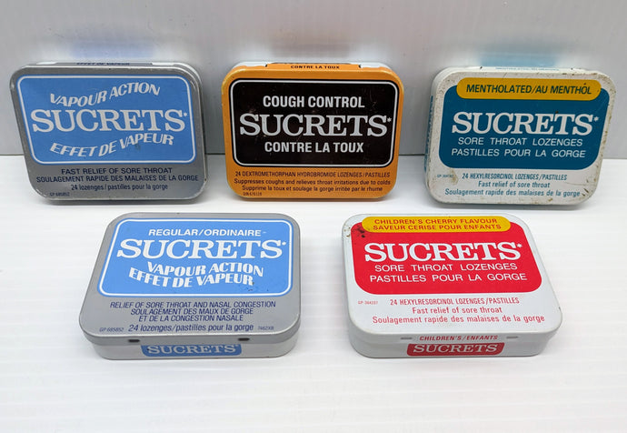 Set of 5 Sucrets Metal Tins [empty]