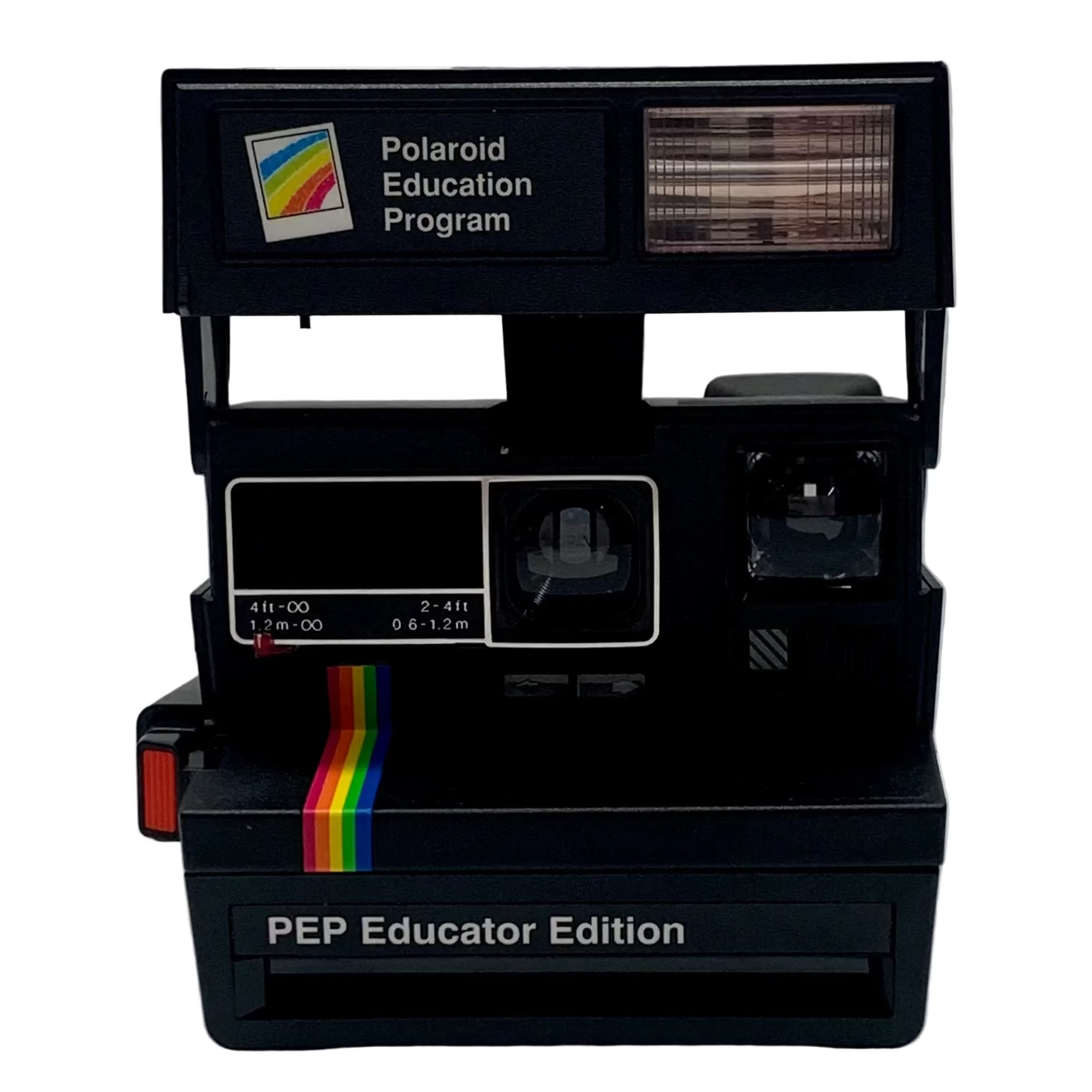 Black Polaroid camera with 'PEP Educator Edition' text on a white background
