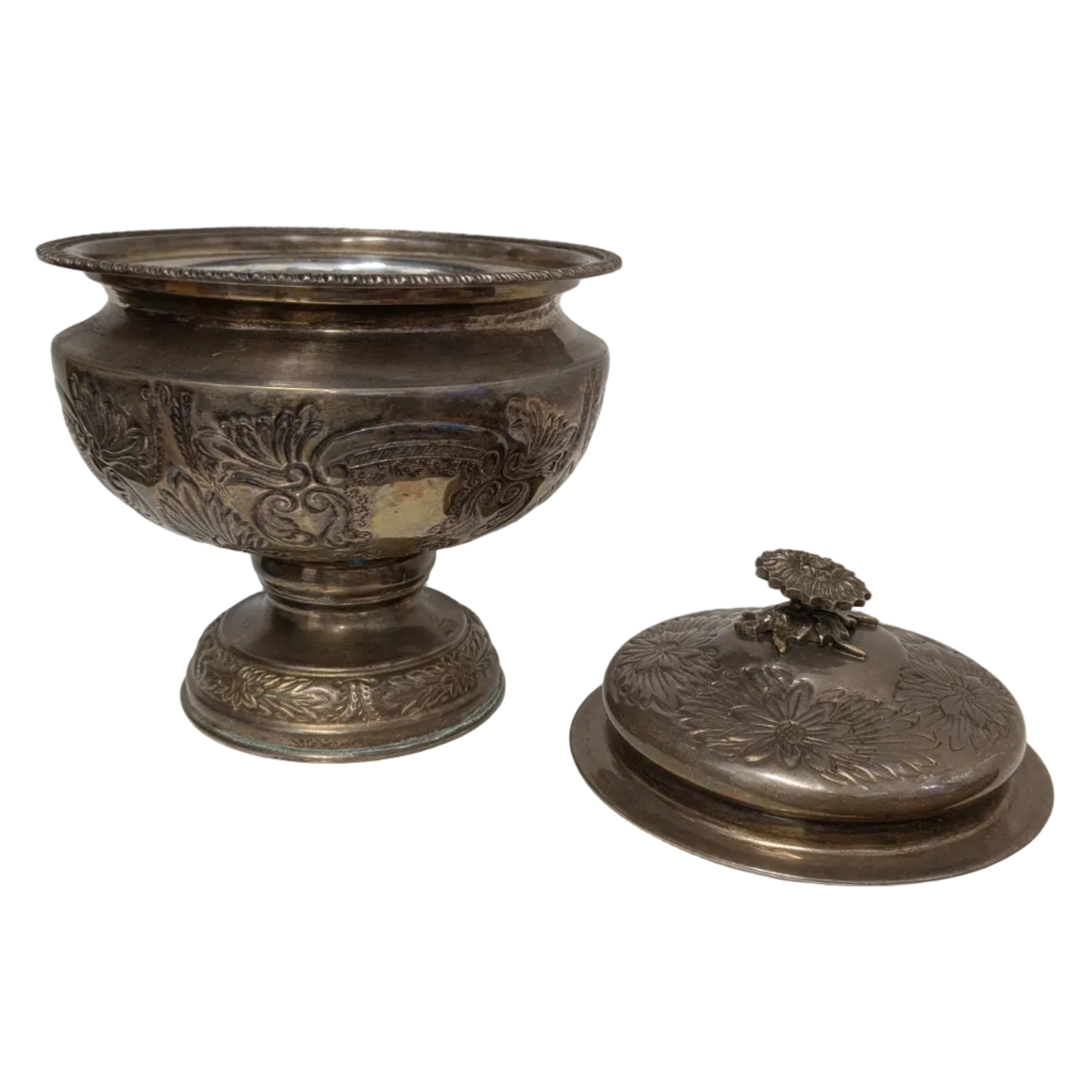 Primrose Plate E.P. Brass Portugal Large Bowl with Lid