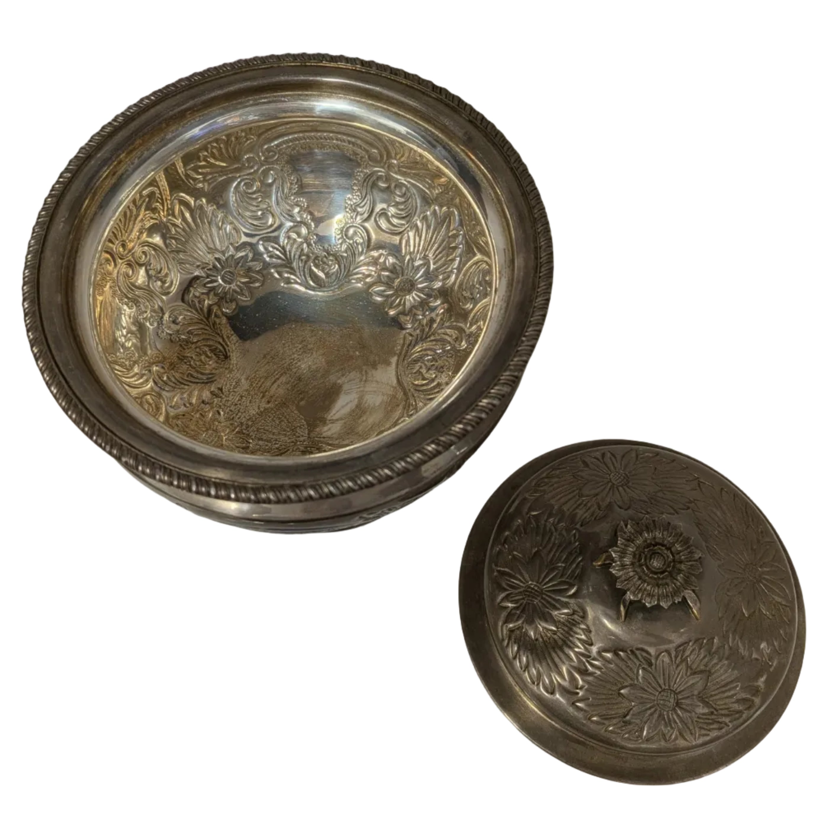 Primrose Plate E.P. Brass Portugal Large Bowl with Lid
