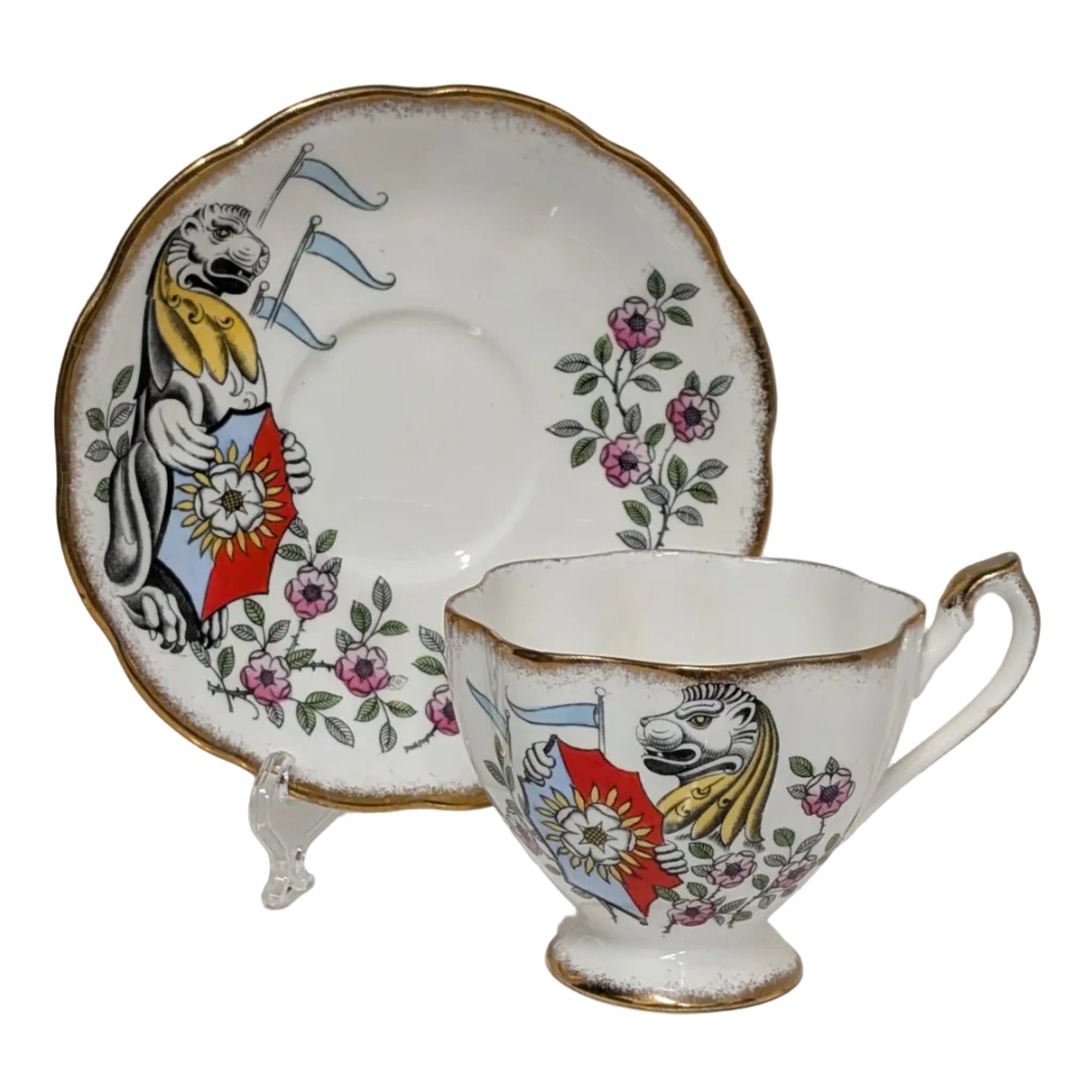 Queen Anne The White Lion of Mortimer Cup & Saucer