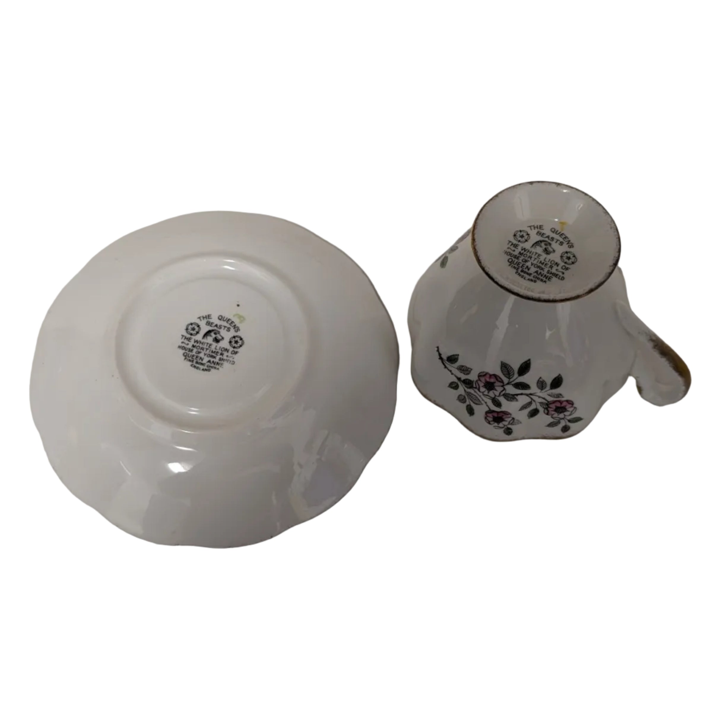 Queen Anne The White Lion of Mortimer Cup & Saucer