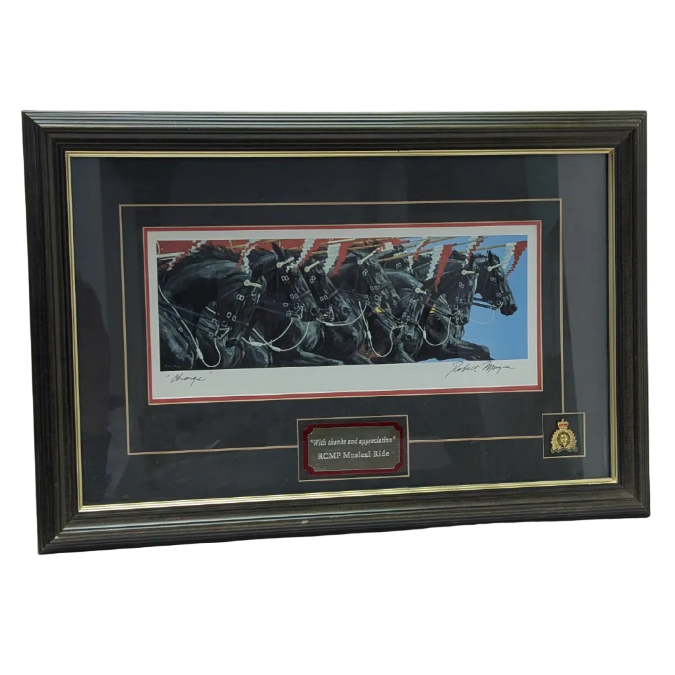 RCMP Musical Ride 'Charge' - Framed Print Signed by Robert Magee