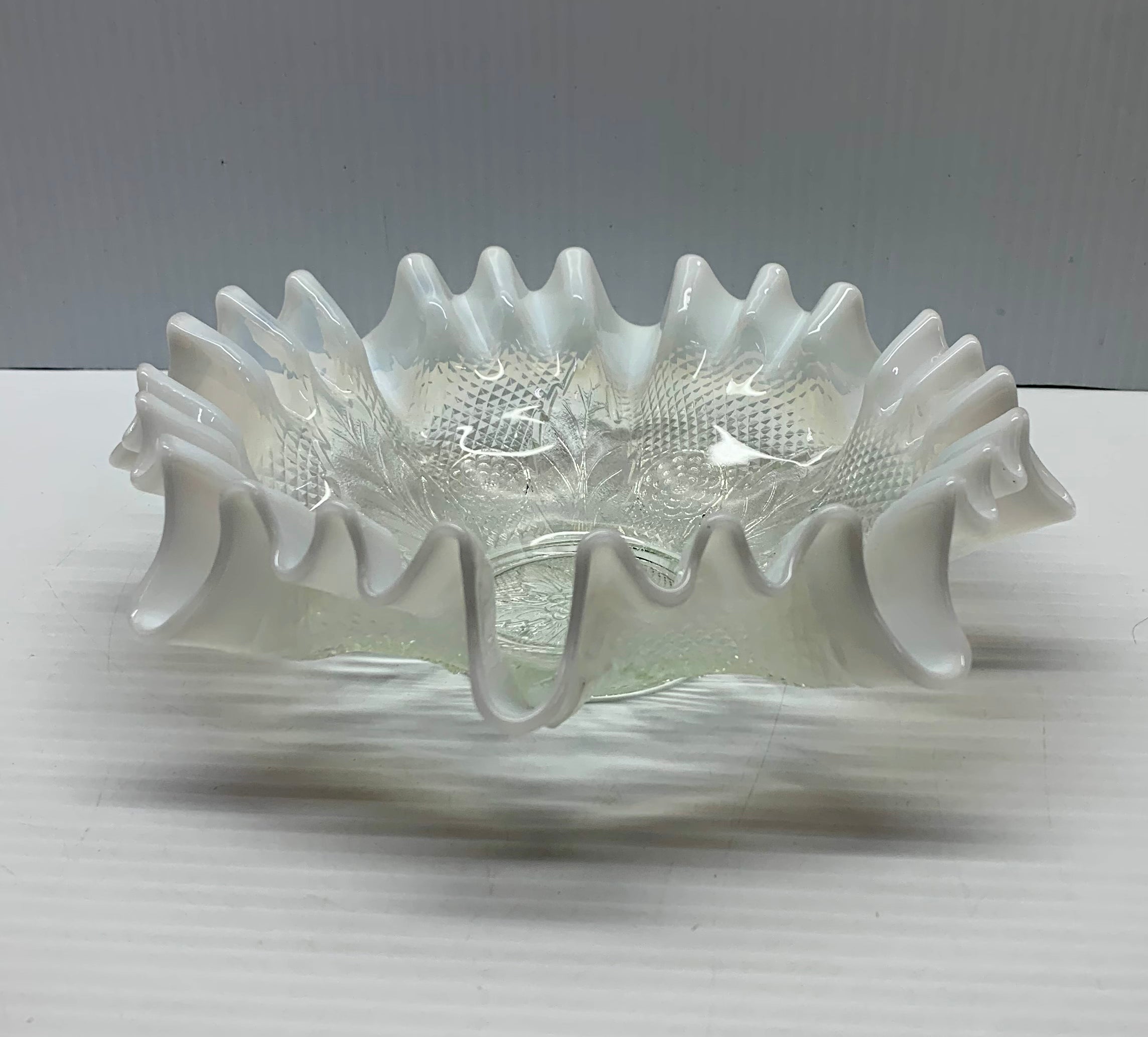 Ruffled Milk Glass Candy Dish