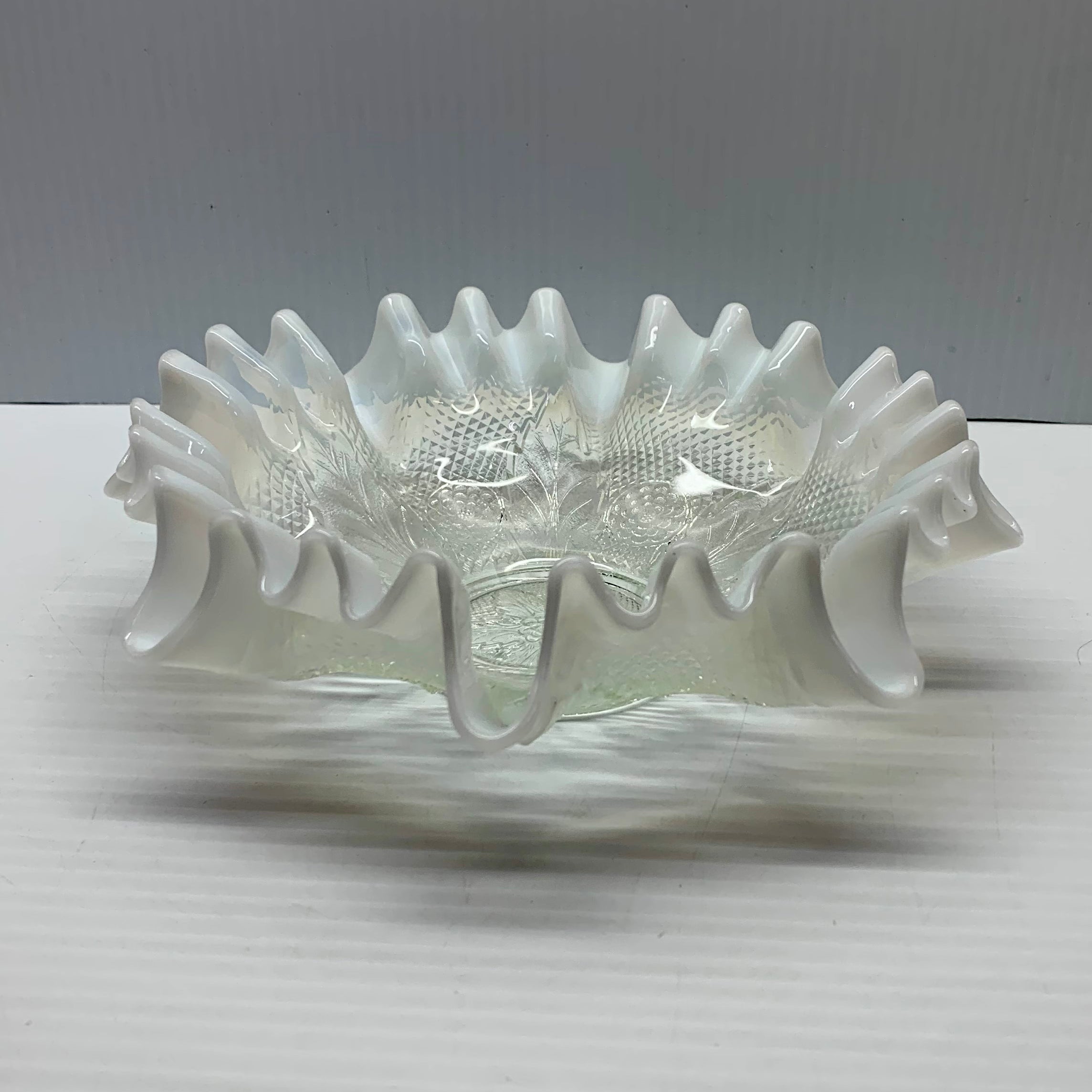 Ruffled Milk Glass Candy Dish