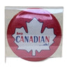 Red button with a white maple leaf 