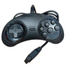 Black gaming controller on a white surface