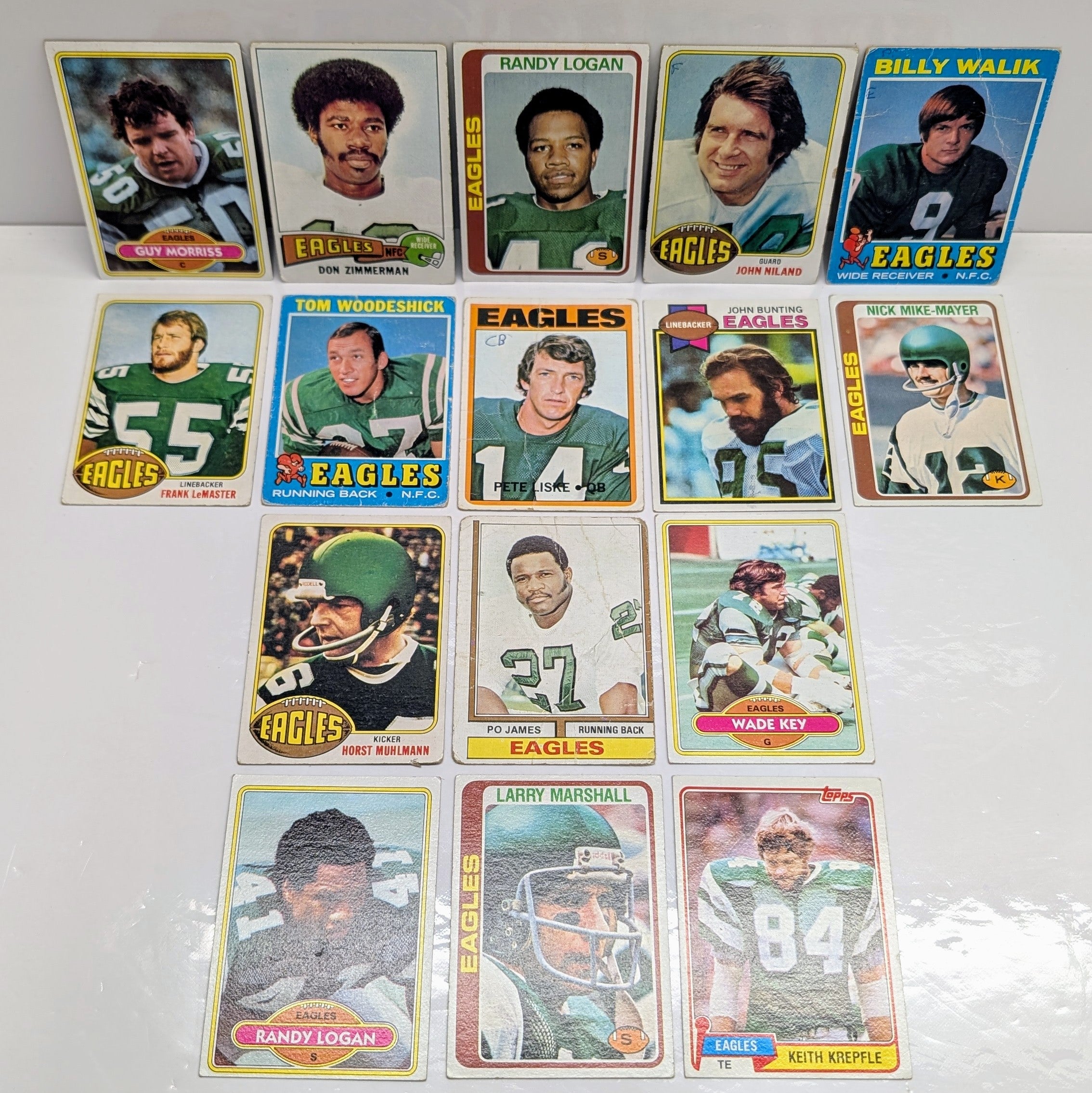 Set of 16 NFL Philadelphia Eagles 1970's Trading Cards