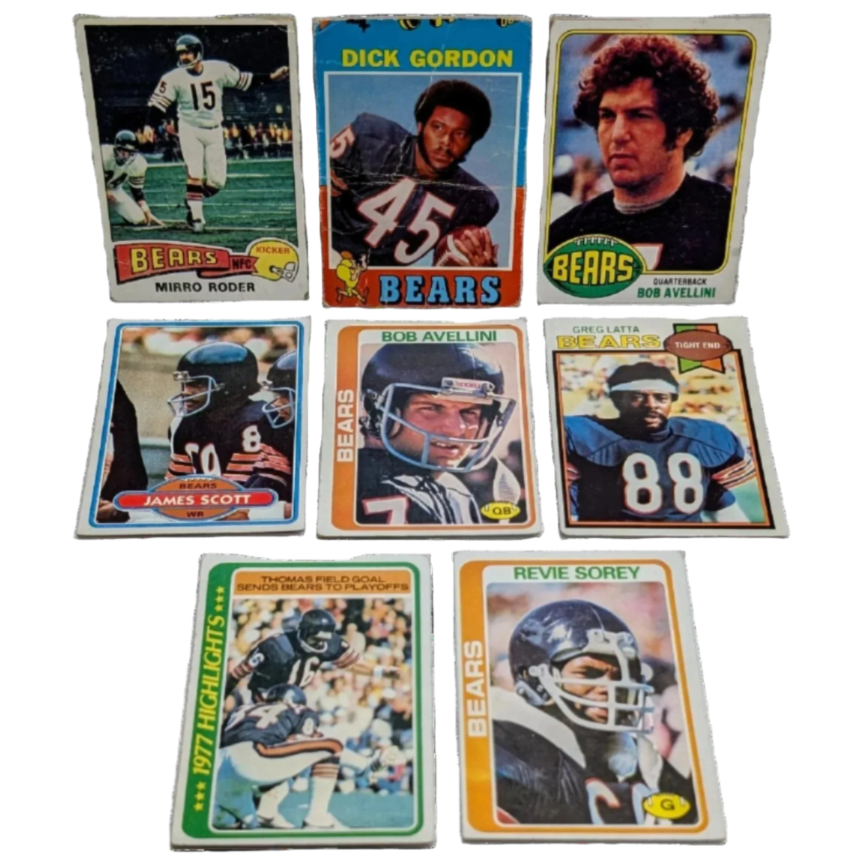 Set of 8 NFL Chicago Bears 1970's Trading Cards