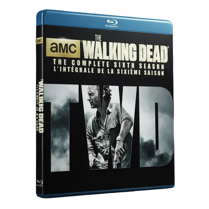 Blu-ray cover of 'The Walking Dead' Season 6 with a character holding a gun.