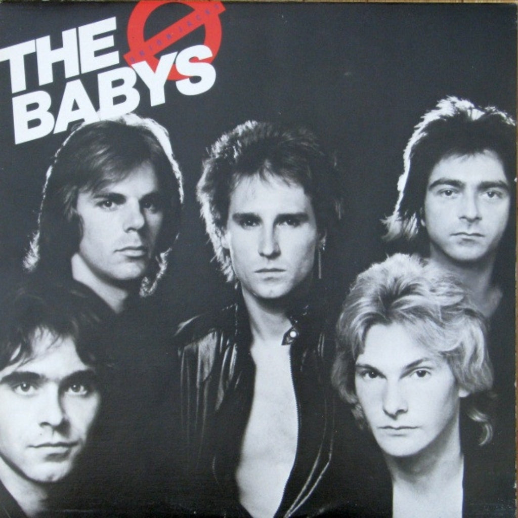 Album cover of 'The Babys' with a black and white photo of five band members.