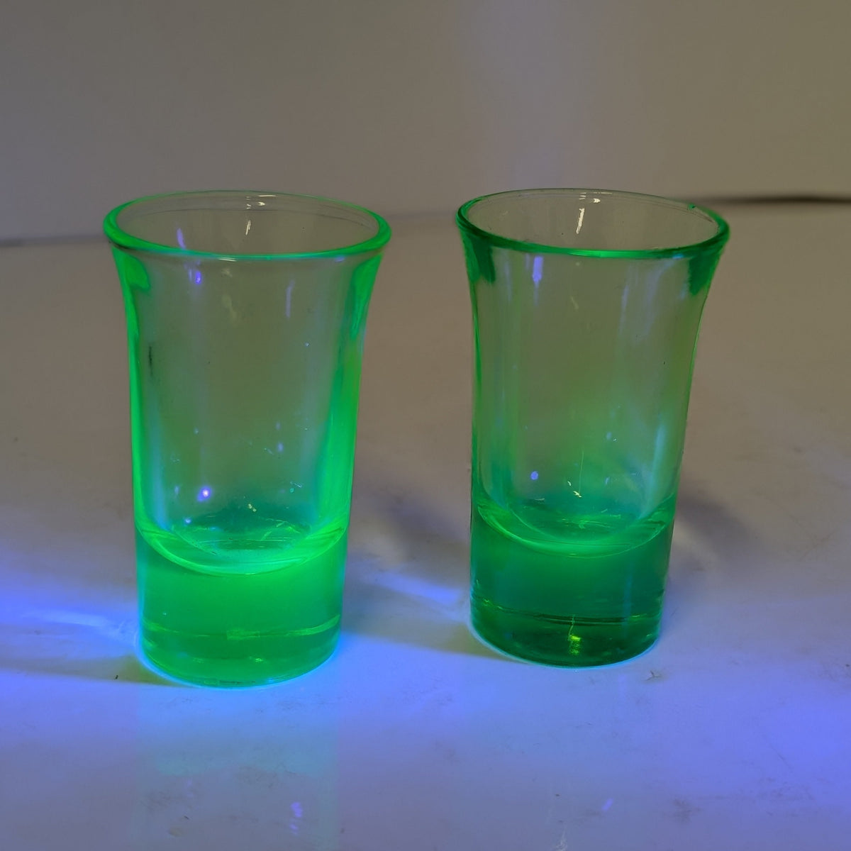 Uranium Glass Shot Glasses, Set of Two