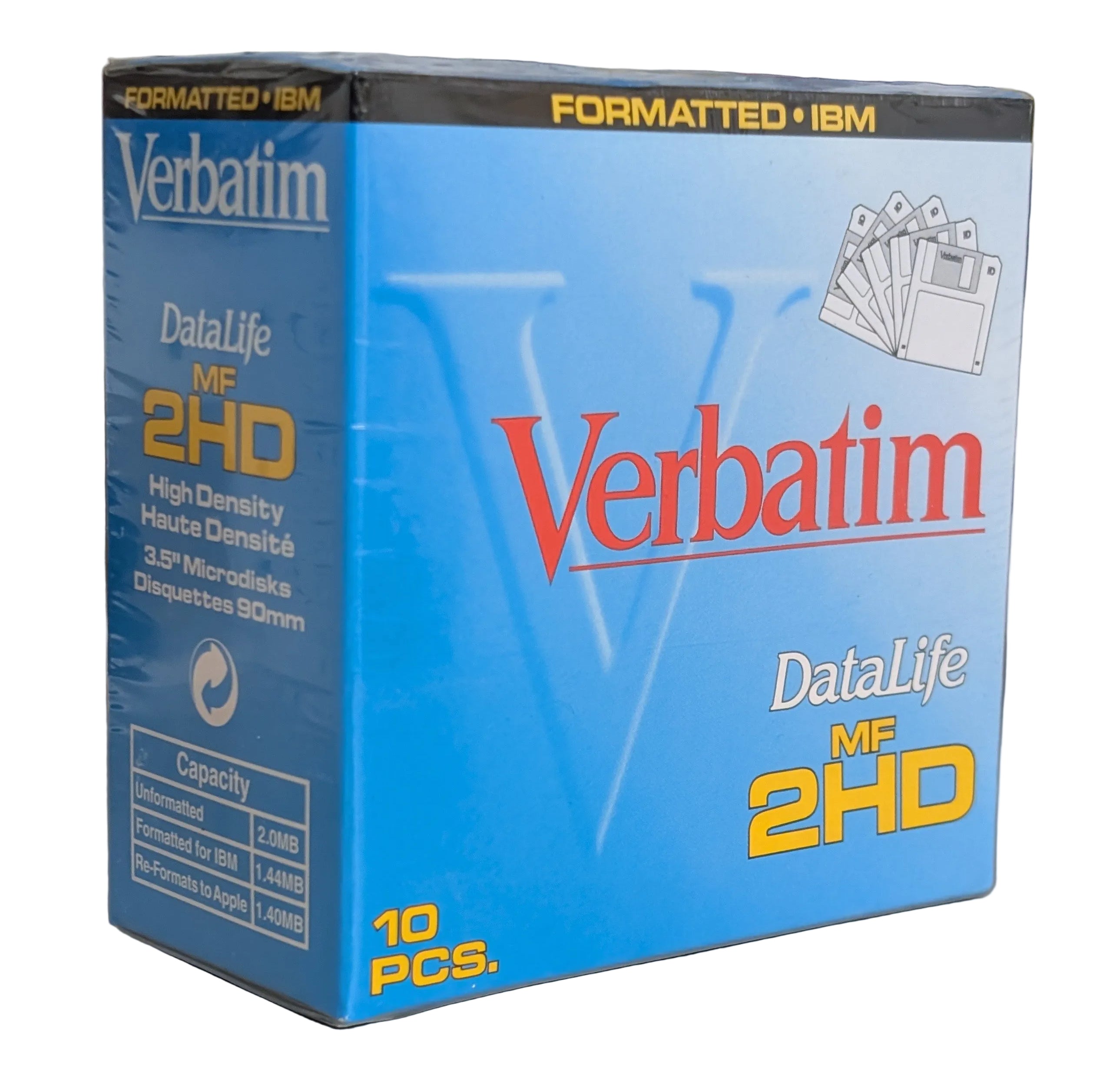 Verbatim DataLife MF 2HD floppy disk box on a white surface